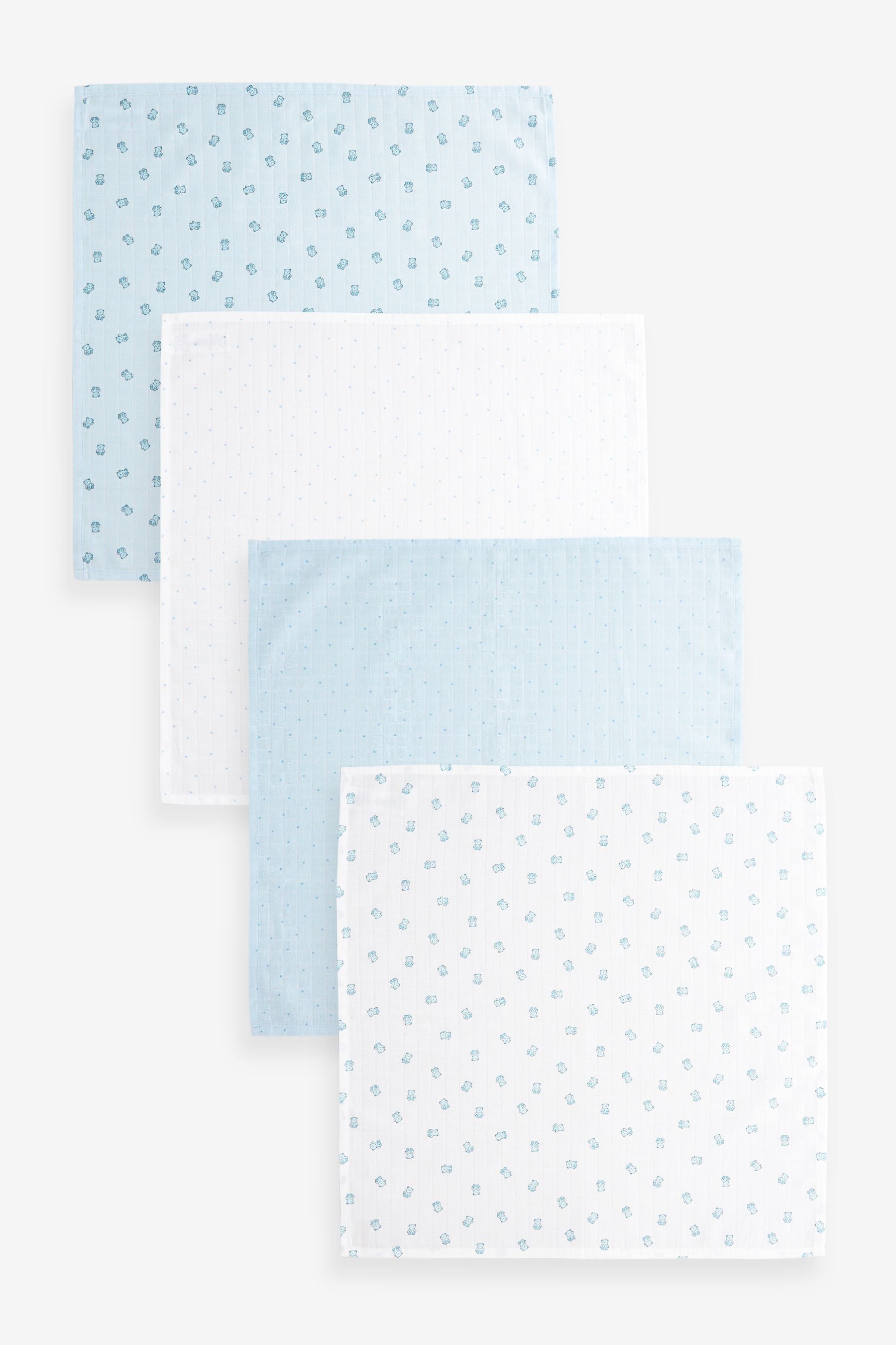 Blue Bear Baby Muslin 100% Cotton Cloths 4 Pack