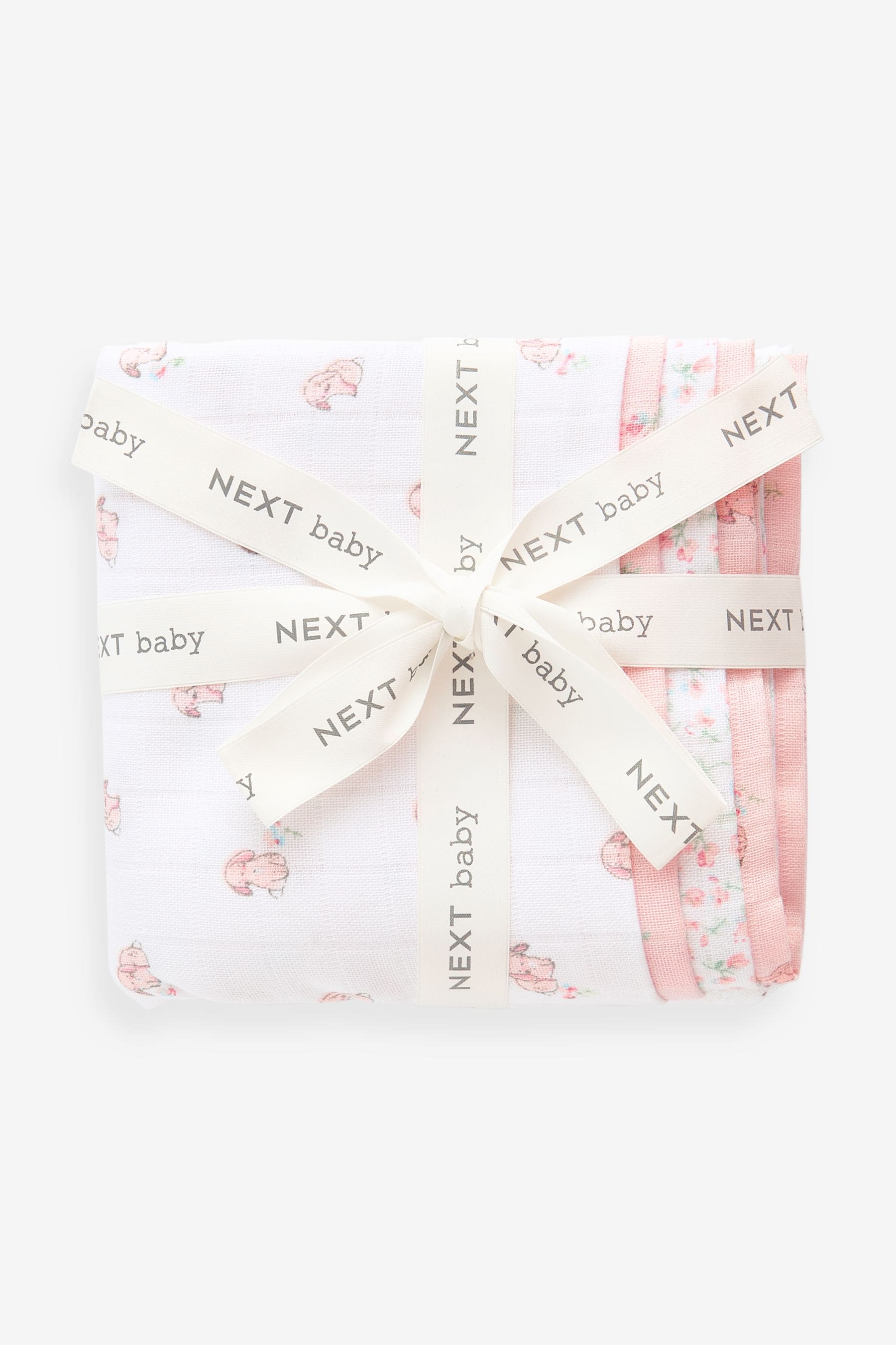 Pink Bunny Baby Muslin 100% Cotton Cloths 4 Pack