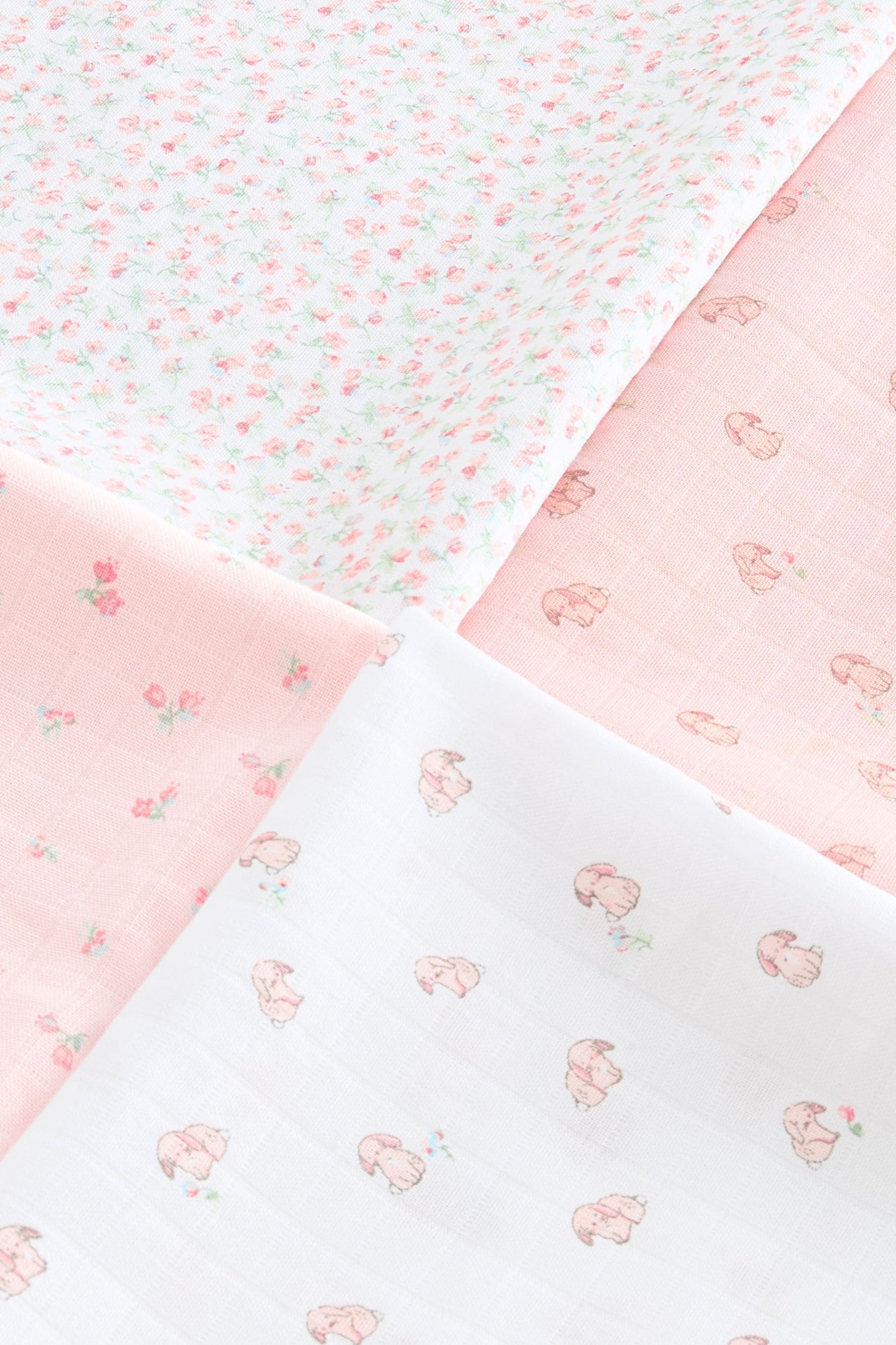 Pink Bunny Baby Muslin 100% Cotton Cloths 4 Pack