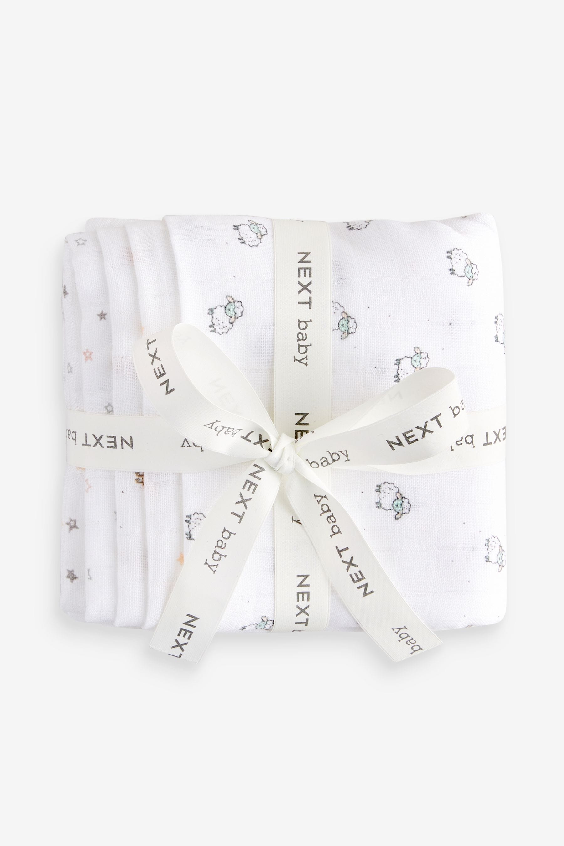 White Delicate Animal Baby Muslin Cloths 4 Pack