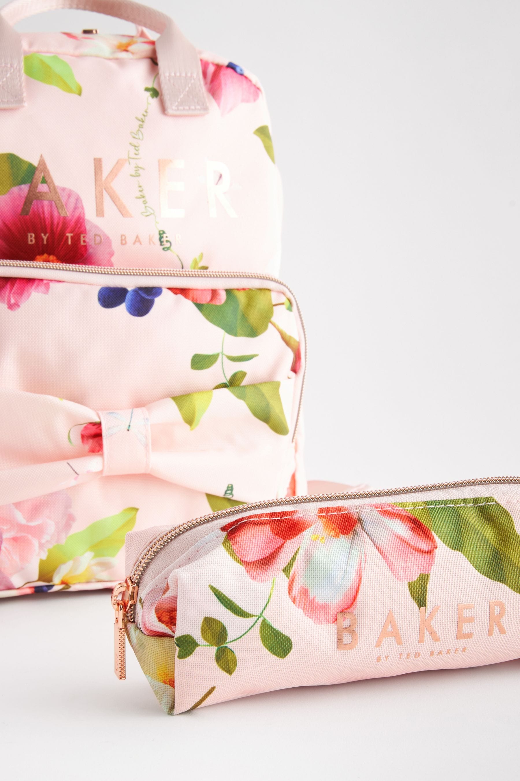 Baker by Ted Baker Girls Pink Back to School Floral Backpack with Pencil Case