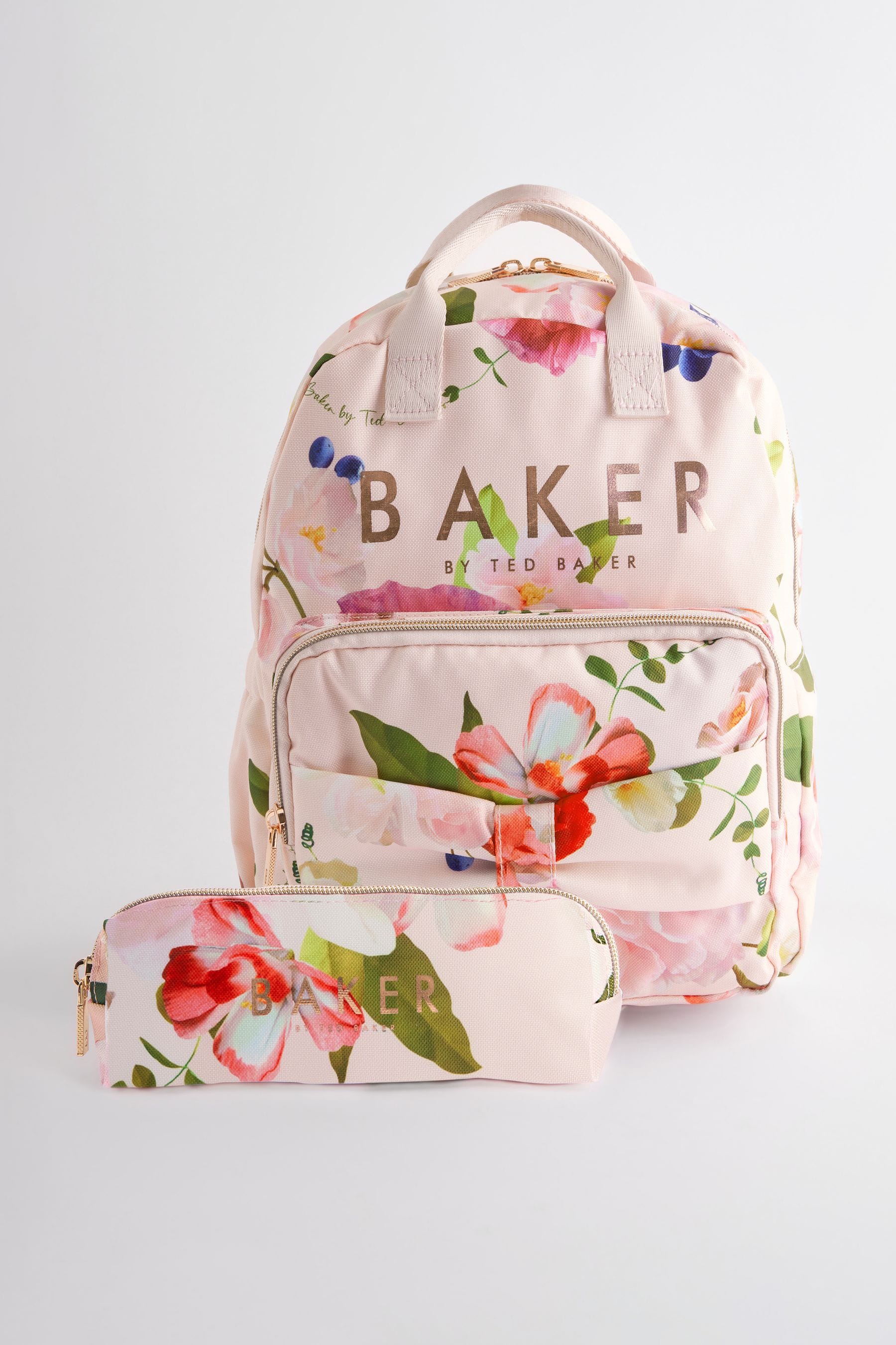 Baker by Ted Baker Girls Pink Back to School Floral Backpack with Pencil Case