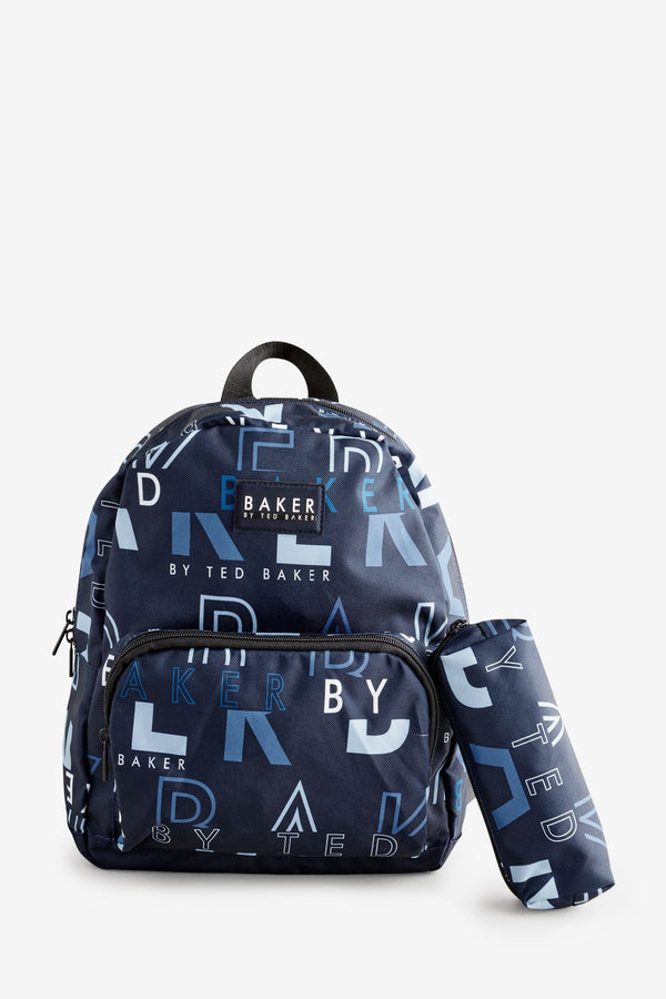 Baker by Ted Baker Boys Back to School Navy Print Backpack with Pencil Case