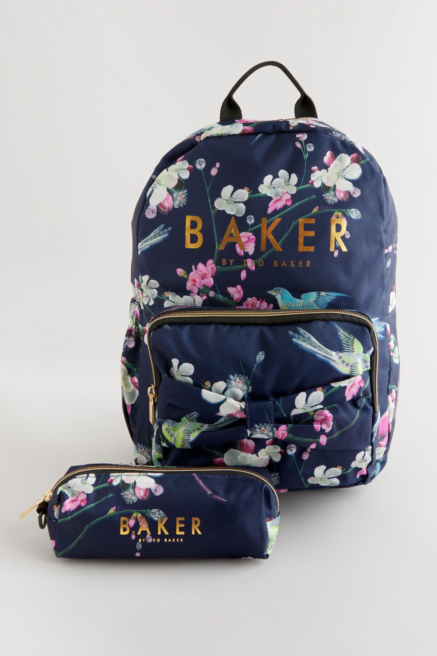 Baker by Ted Baker Girls Back to School Navy Floral Backpack with Pencil Case