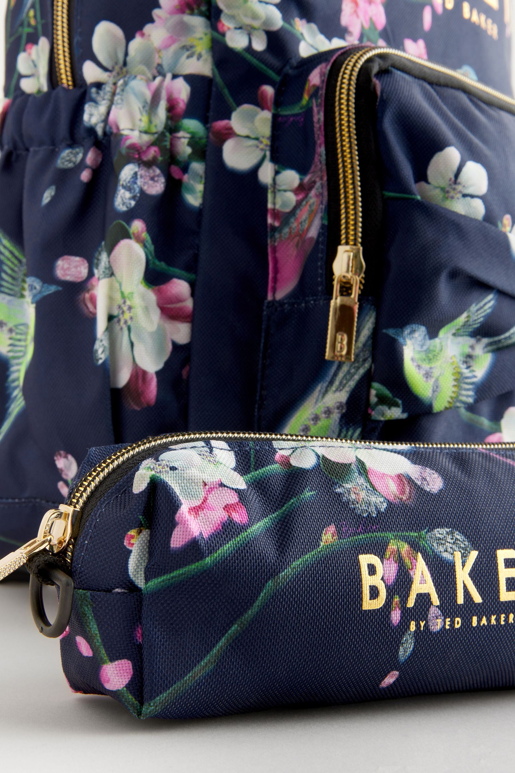 Baker by Ted Baker Girls Back to School Navy Floral Backpack with Pencil Case