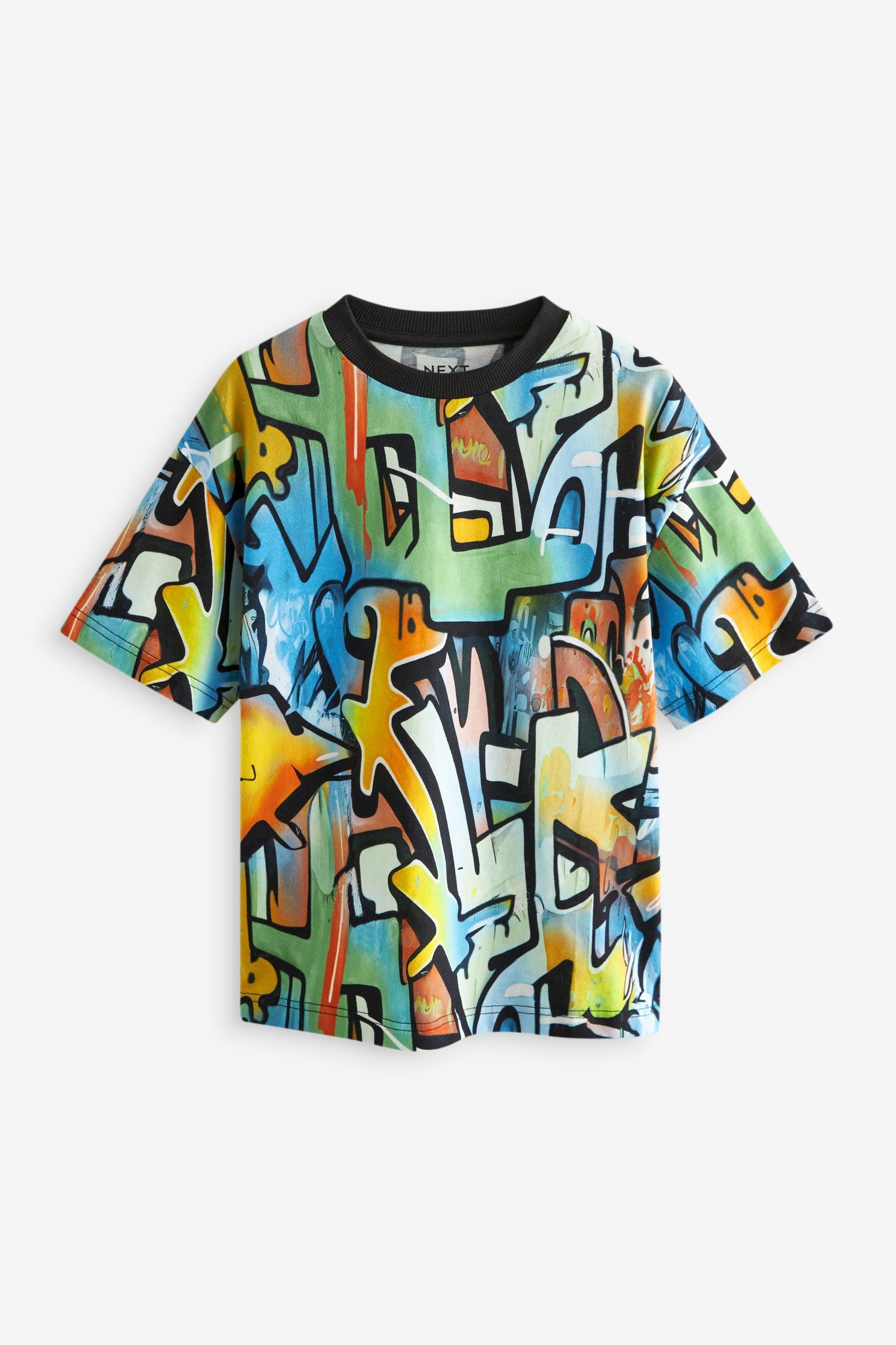 Blue/Green Graffiti All-Over Print Short Sleeve T-Shirt (3-16yrs)