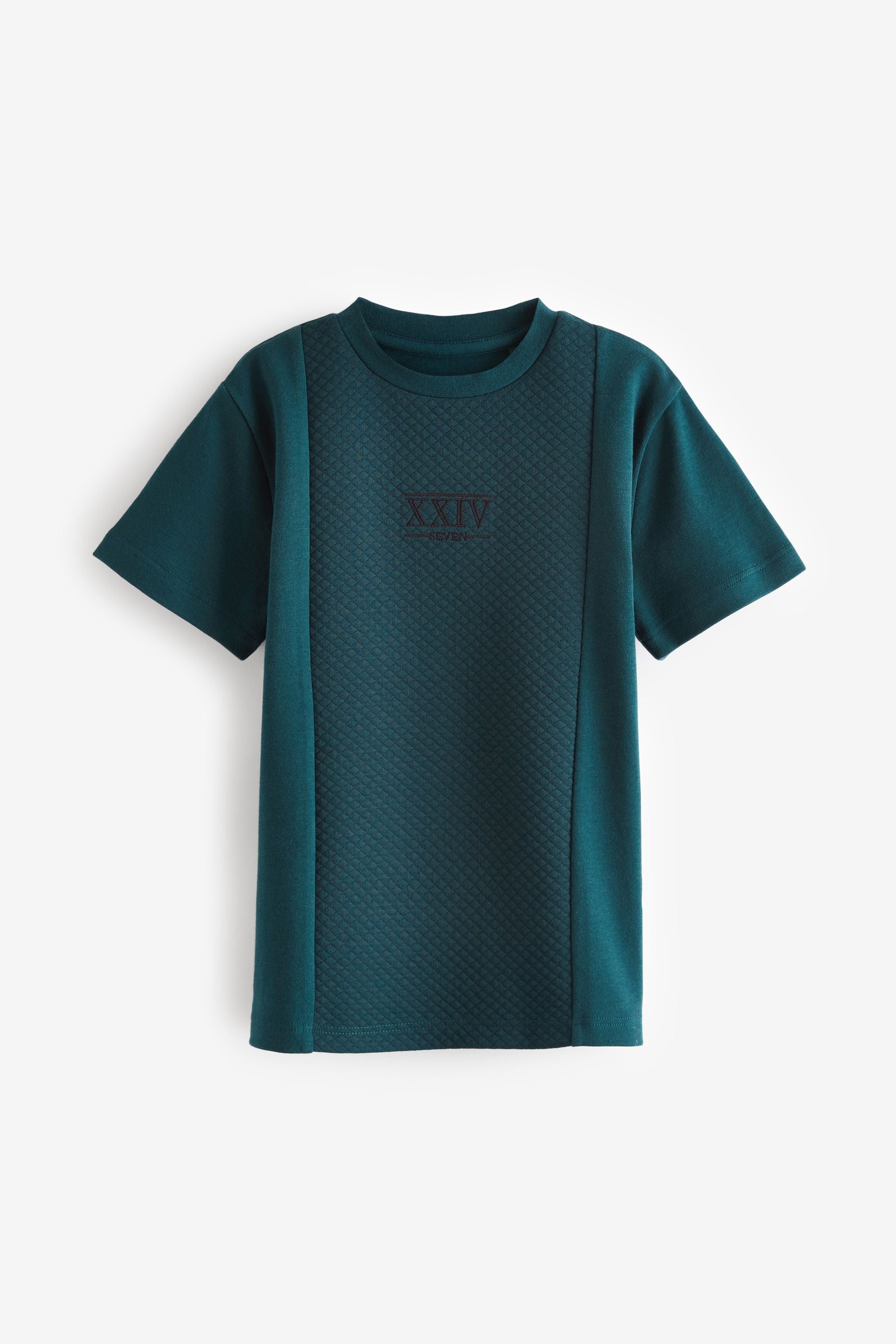 Teal Blue 100% Cotton Embroidery Textured Short Sleeve T-Shirt (3-16yrs)