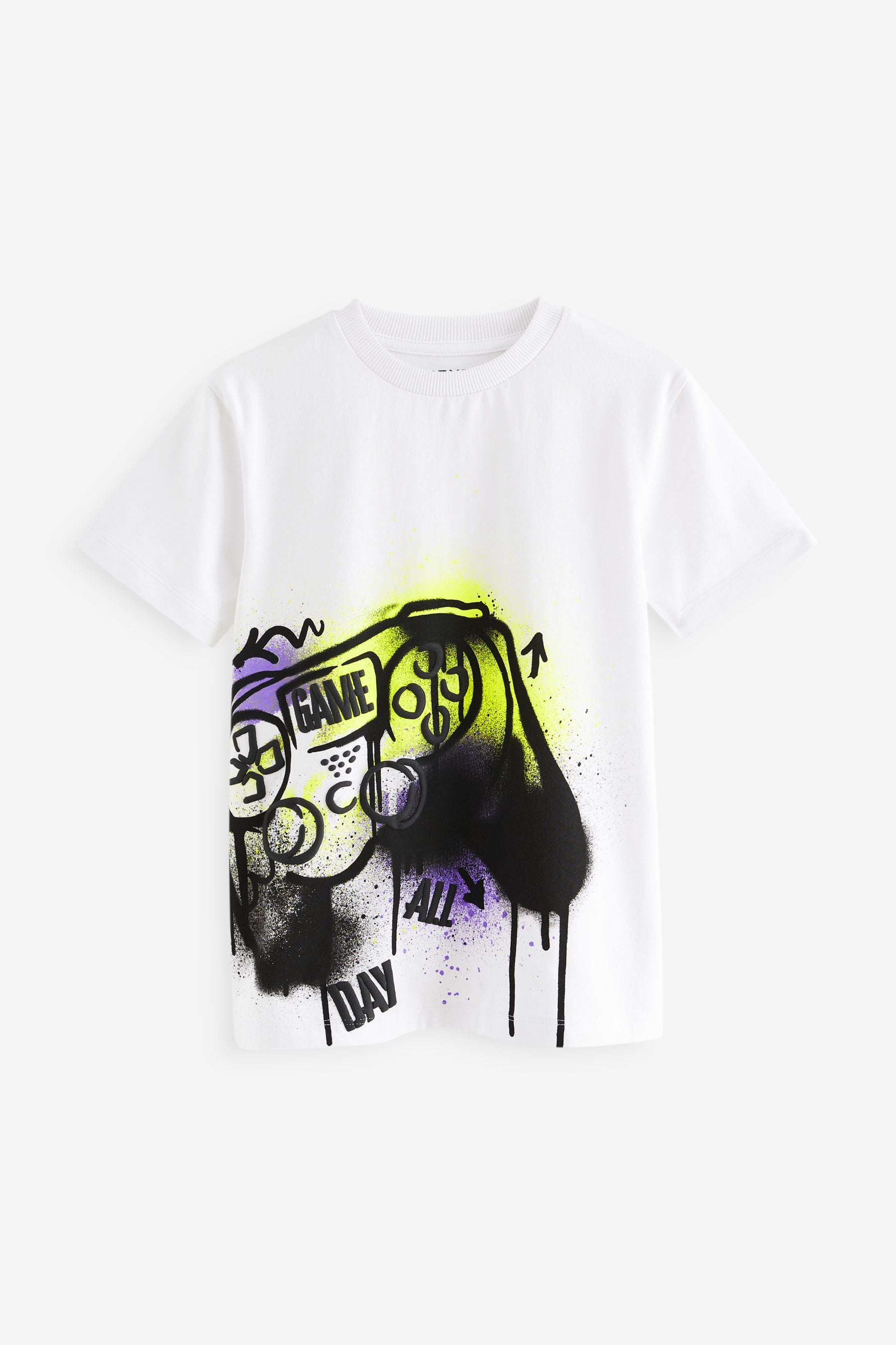 White Graffiti Gaming Short Sleeves Graphic T-Shirt (3-16yrs)