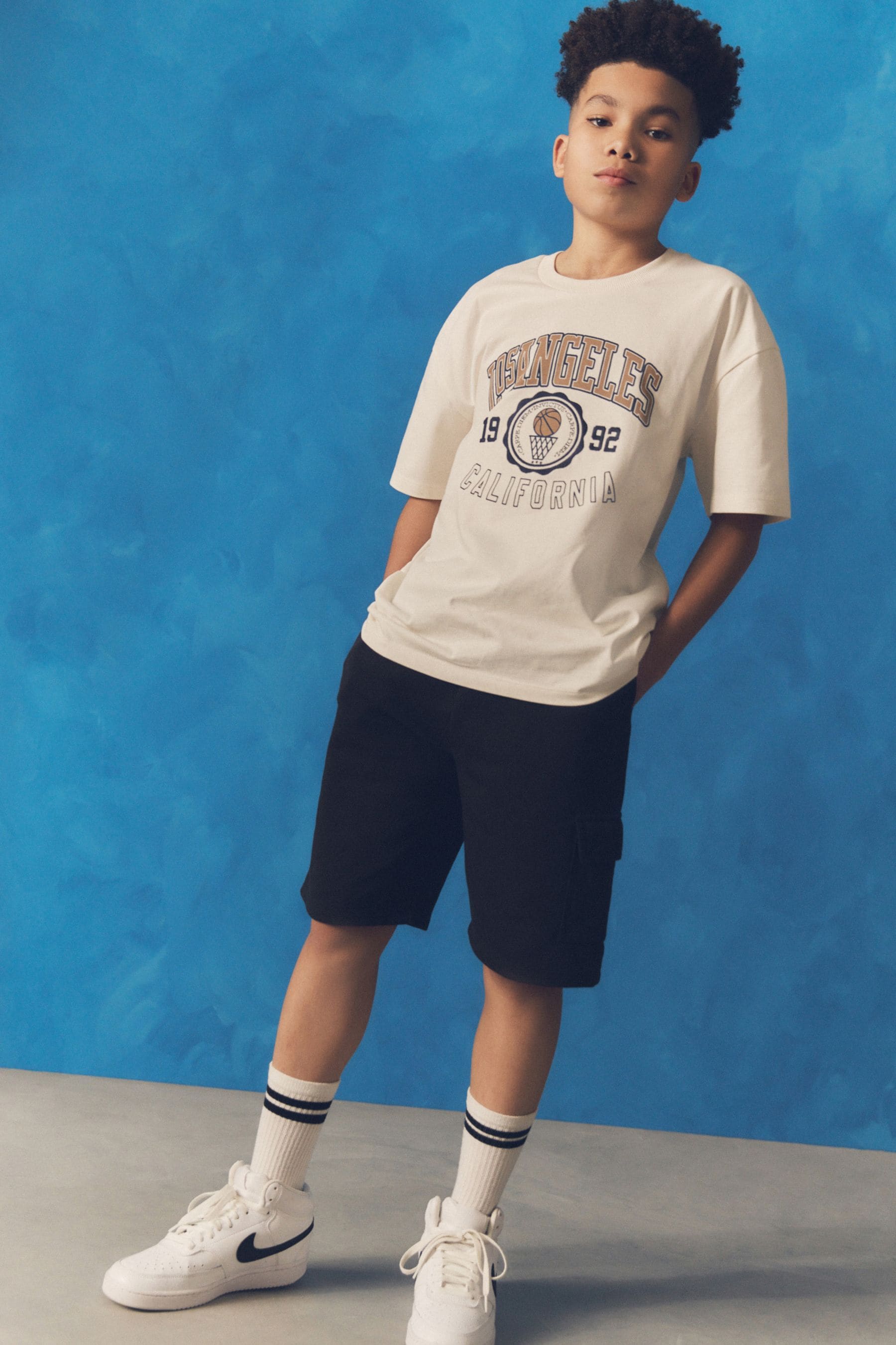 Ecru 100% Cotton Short Sleeve Oversized Fit Varsity T-Shirt (3-16yrs)