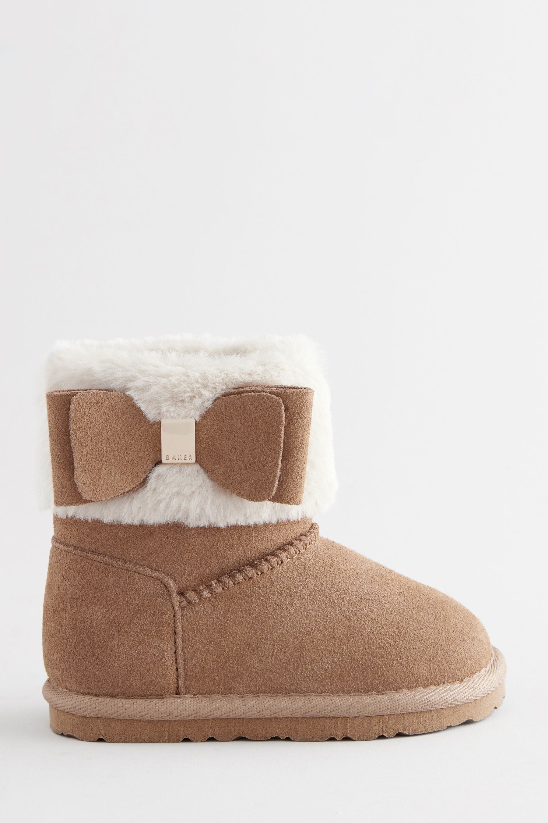 Baker by Ted Baker Girls Faux Fur Cuff Tan Brown Boots Slippers