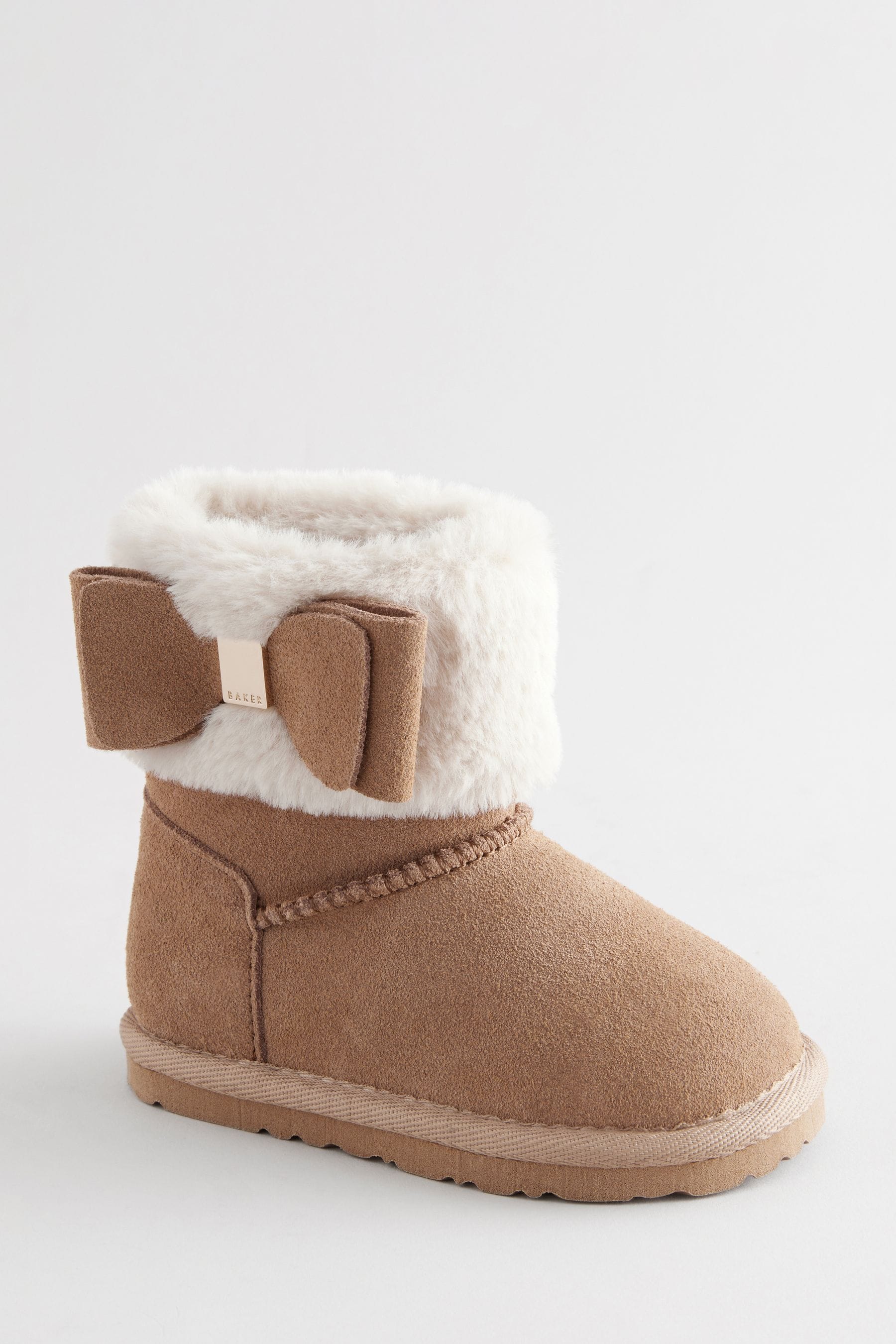 Baker by Ted Baker Girls Faux Fur Cuff Tan Brown Boots Slippers