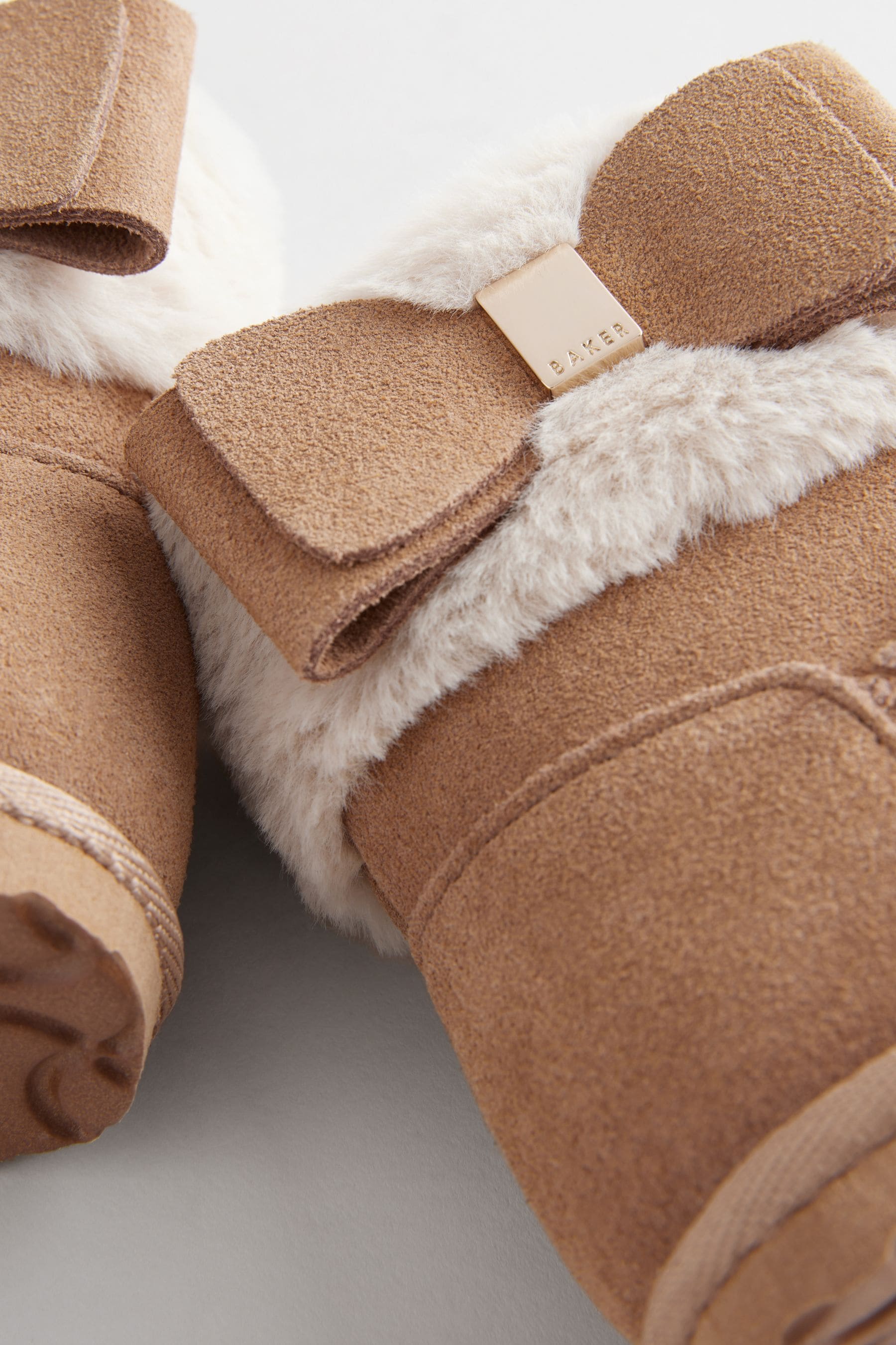 Baker by Ted Baker Girls Faux Fur Cuff Tan Brown Boots Slippers