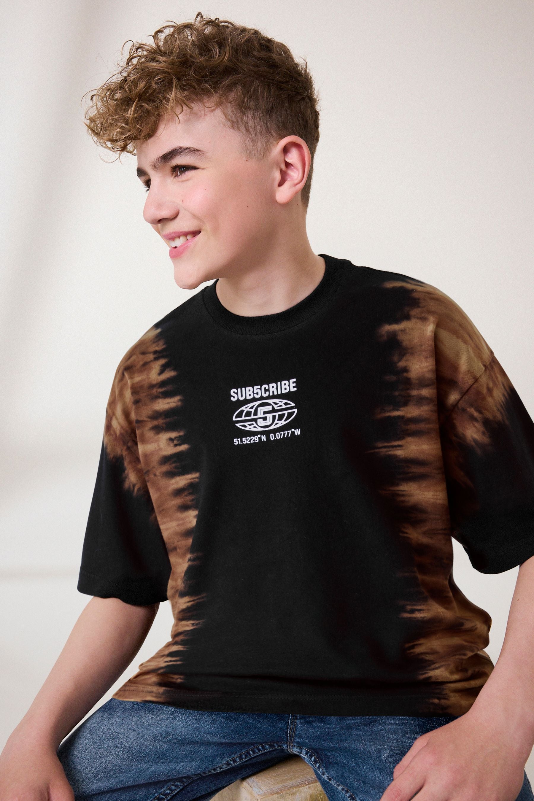 Black Tie Dye Relaxed Fit 100% Cotton Short Sleeve Subscribe Graphic T-Shirt (3-16yrs)