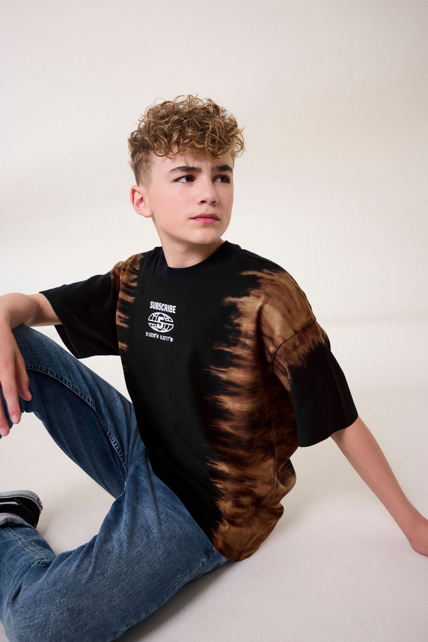 Black Tie Dye Relaxed Fit 100% Cotton Short Sleeve Subscribe Graphic T-Shirt (3-16yrs)