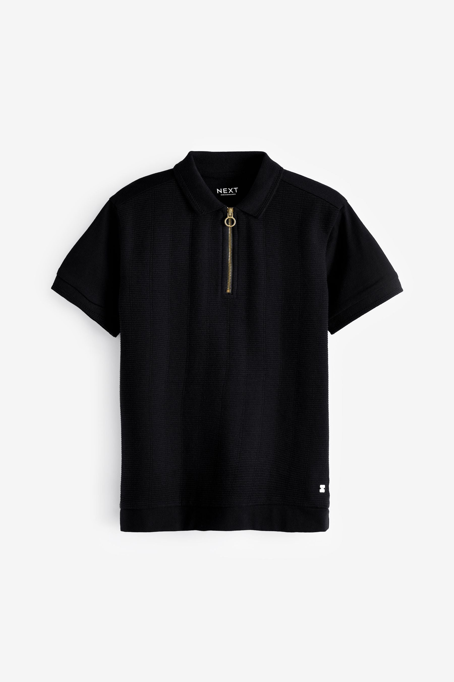 Black Textured Short Sleeve Quarter Zip Polo Shirt (3-16yrs)