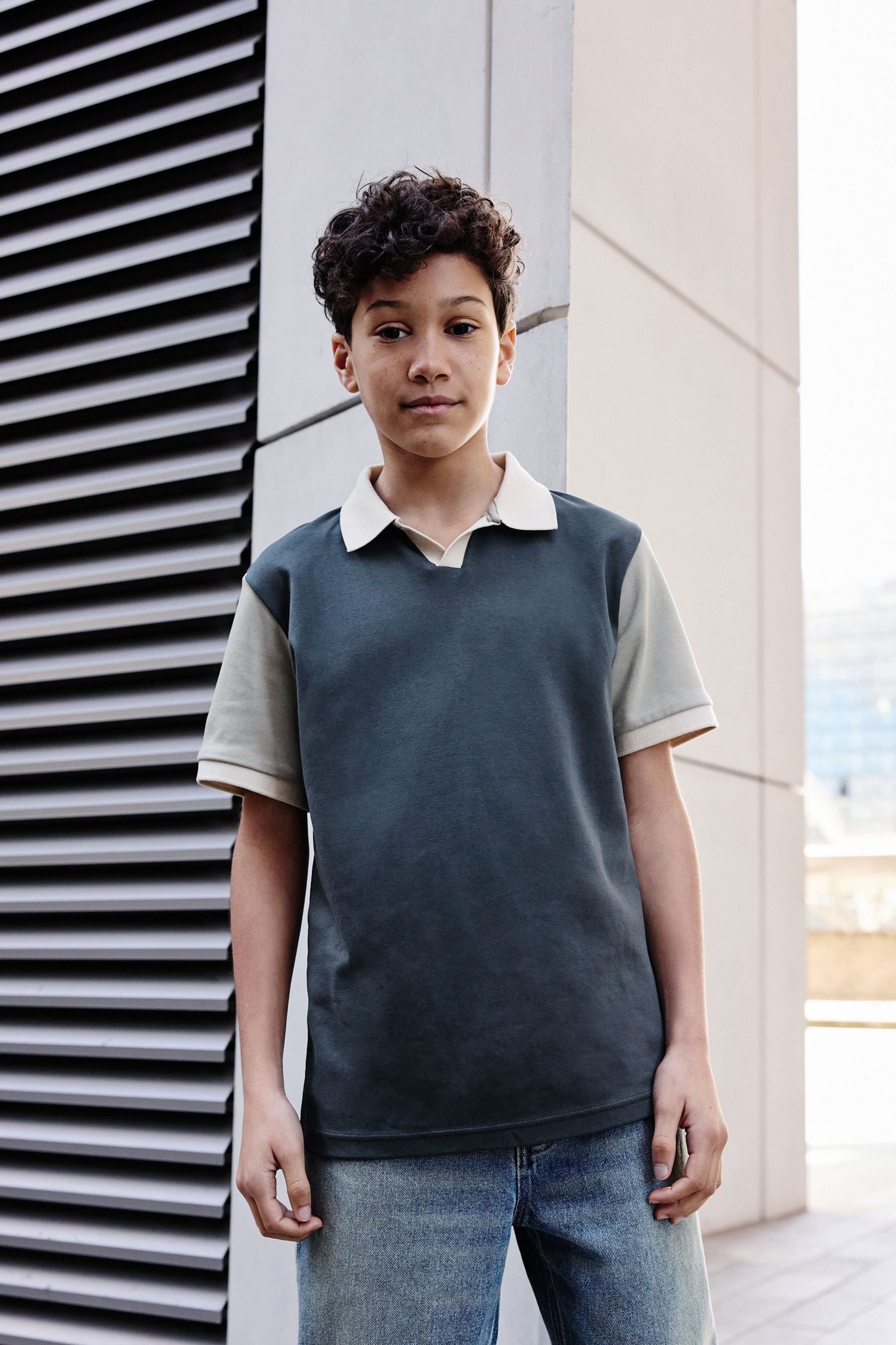 Charcoal Grey Revere Collar Short Sleeve 100% Cotton Polo Shirt (3-16yrs)