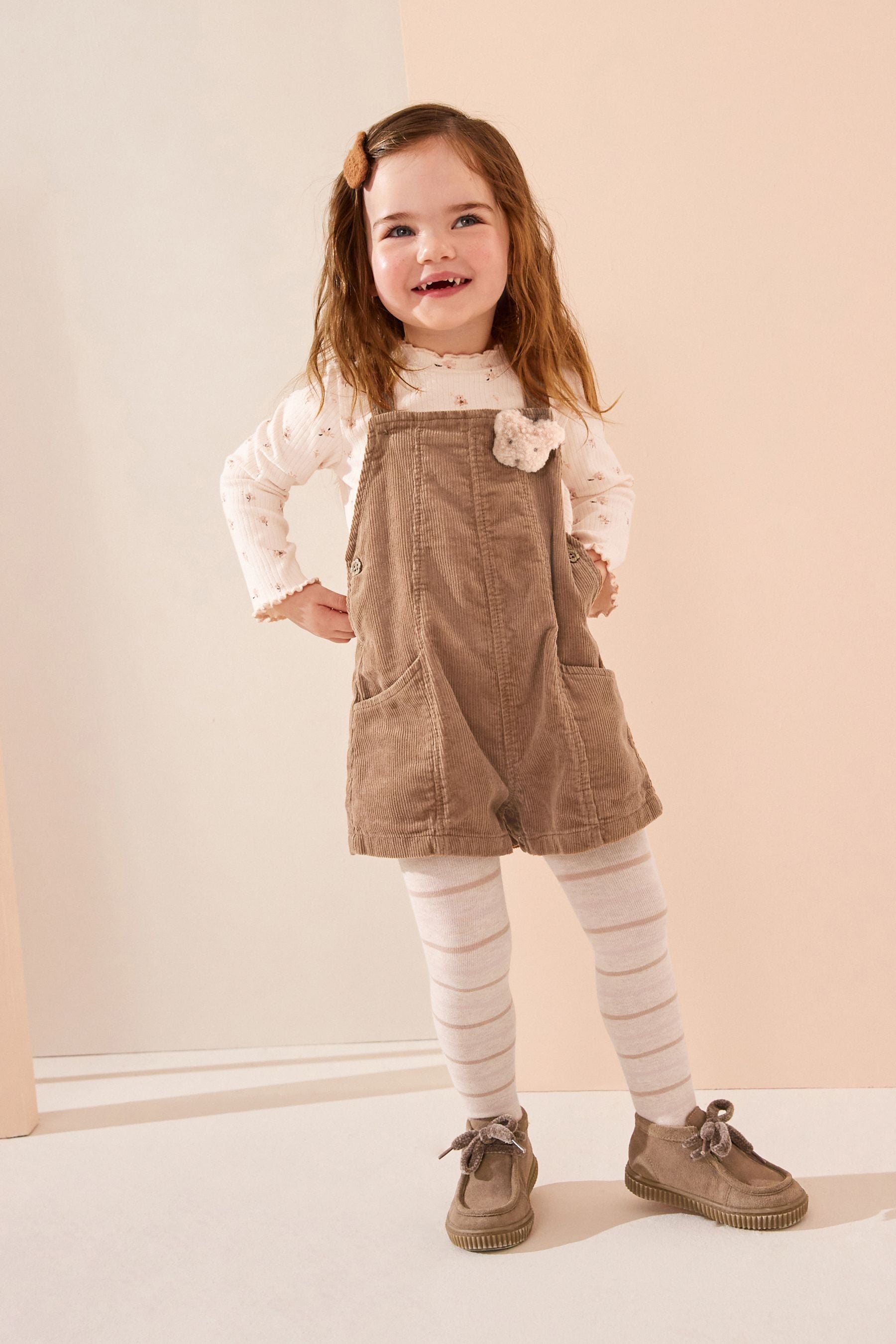 Neutral 100% Cotton Corduroy Dungarees T-Shirt & Tights Set (3mths-7yrs)