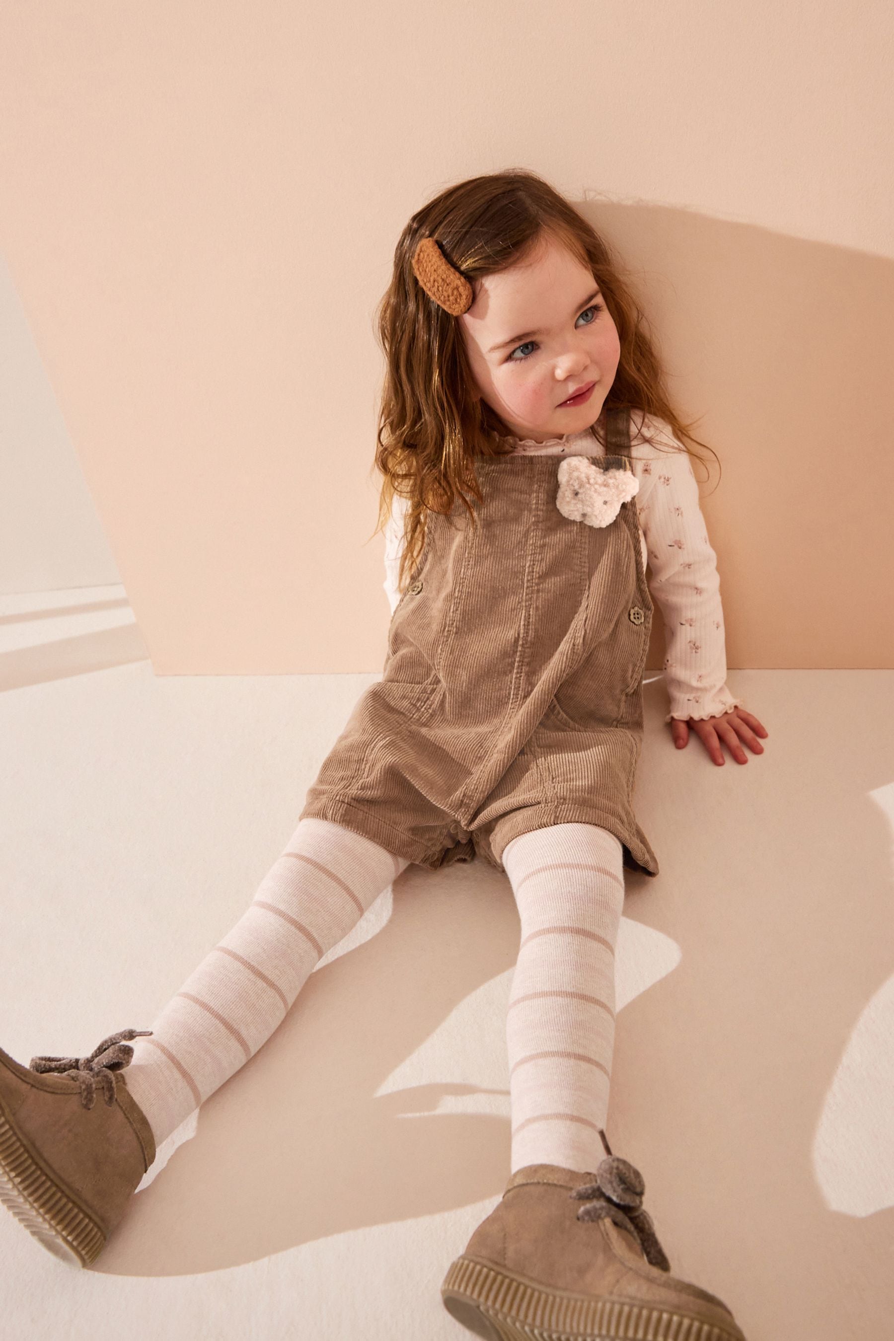 Neutral 100% Cotton Corduroy Dungarees T-Shirt & Tights Set (3mths-7yrs)