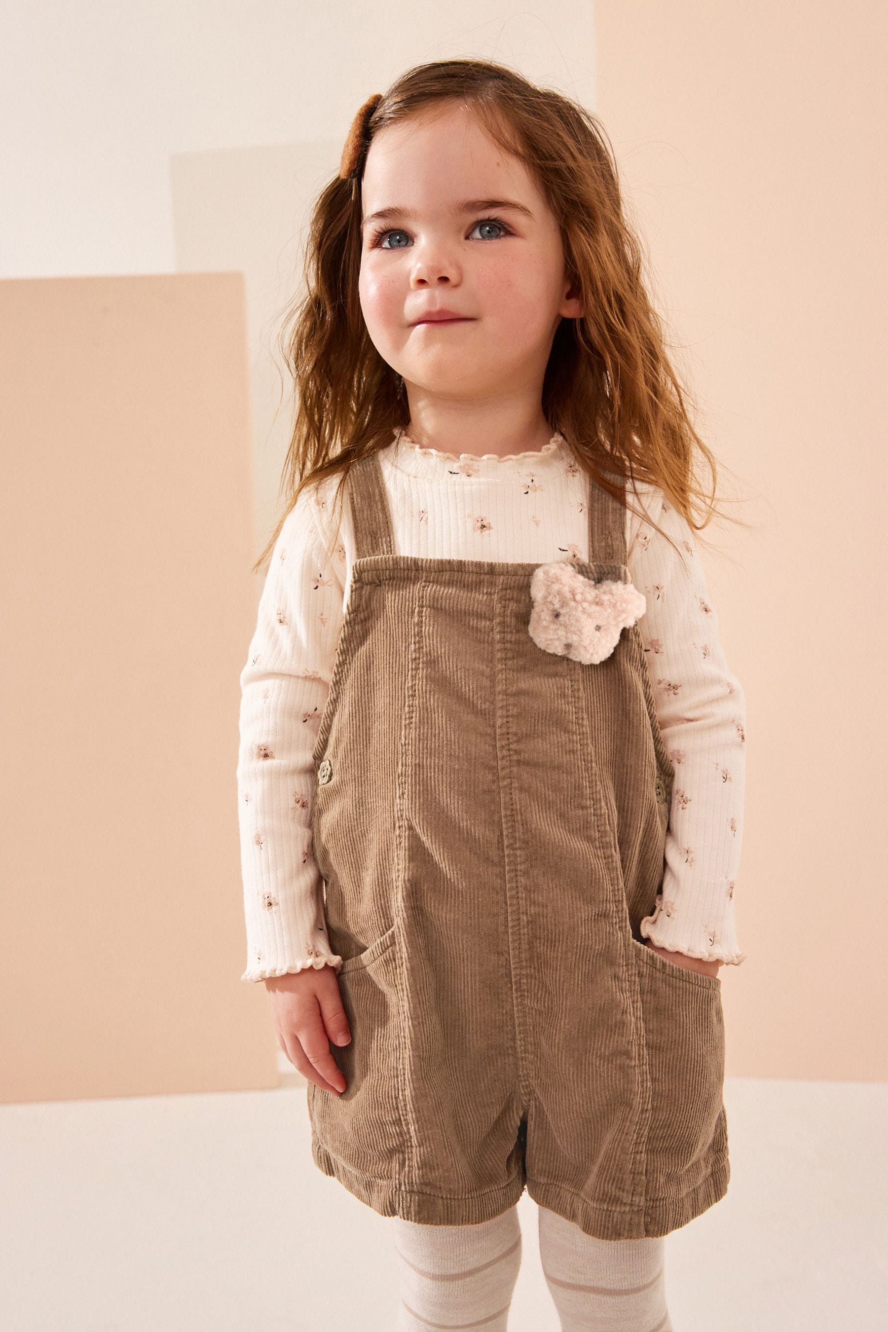 Neutral 100% Cotton Corduroy Dungarees T-Shirt & Tights Set (3mths-7yrs)