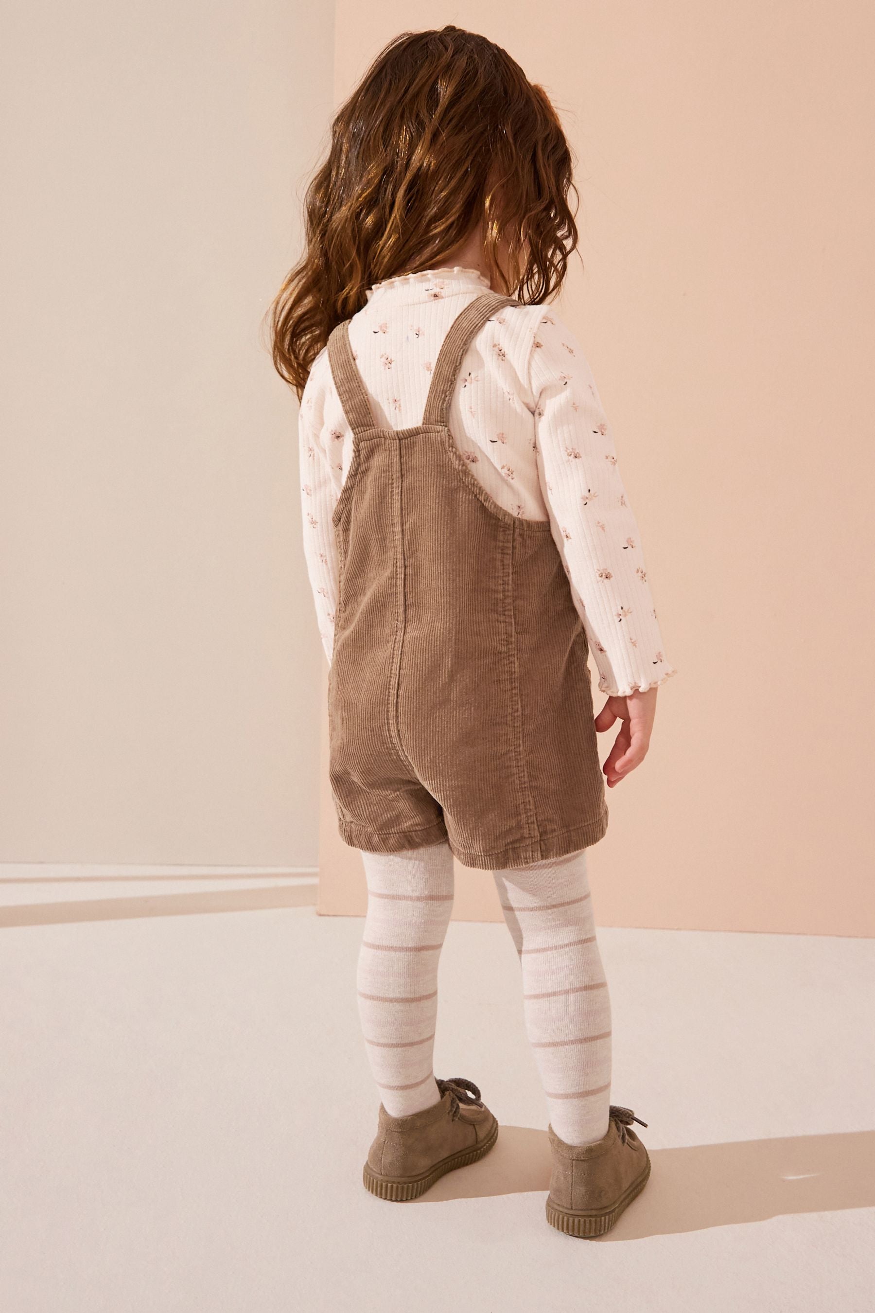 Neutral 100% Cotton Corduroy Dungarees T-Shirt & Tights Set (3mths-7yrs)