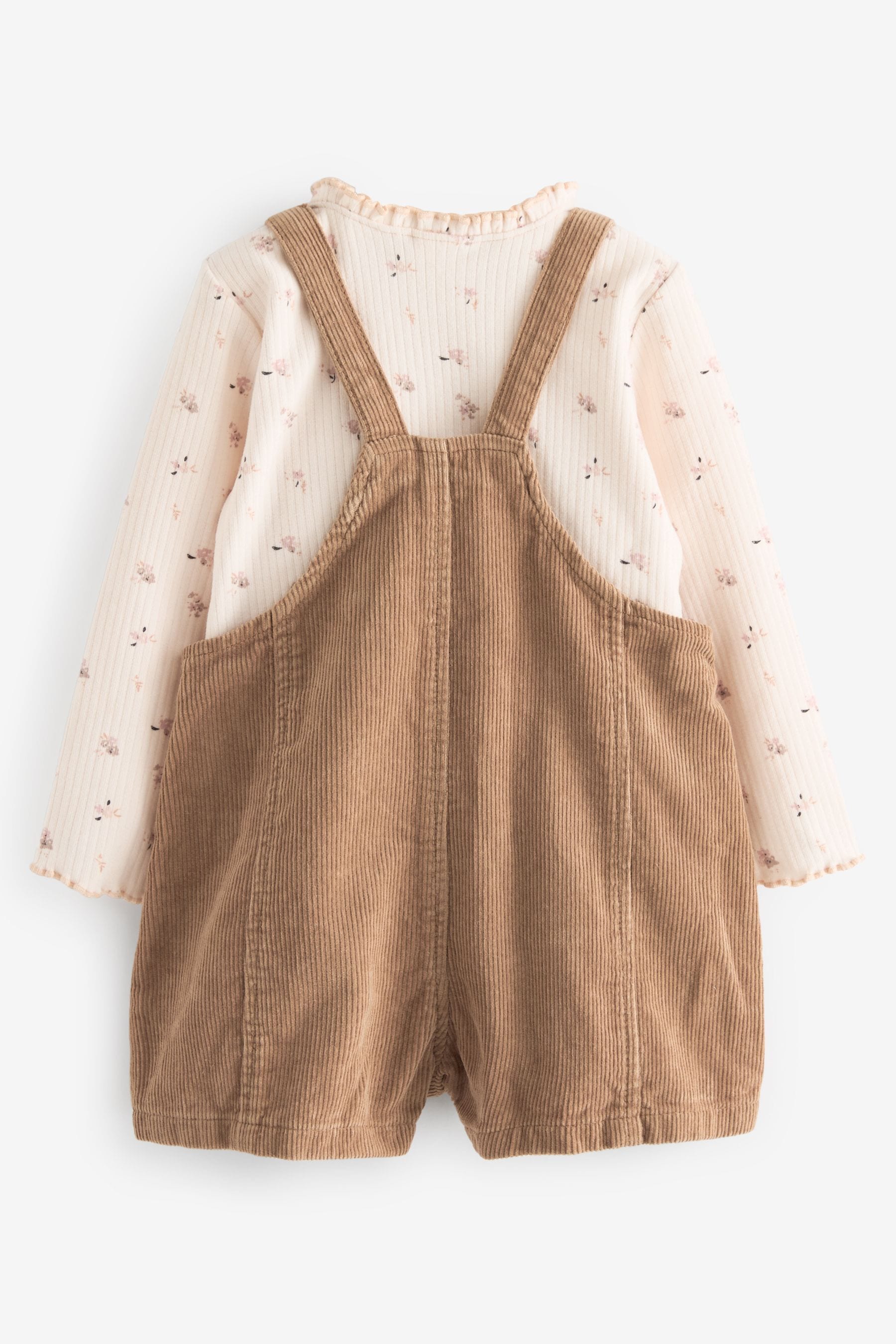 Neutral 100% Cotton Corduroy Dungarees T-Shirt & Tights Set (3mths-7yrs)