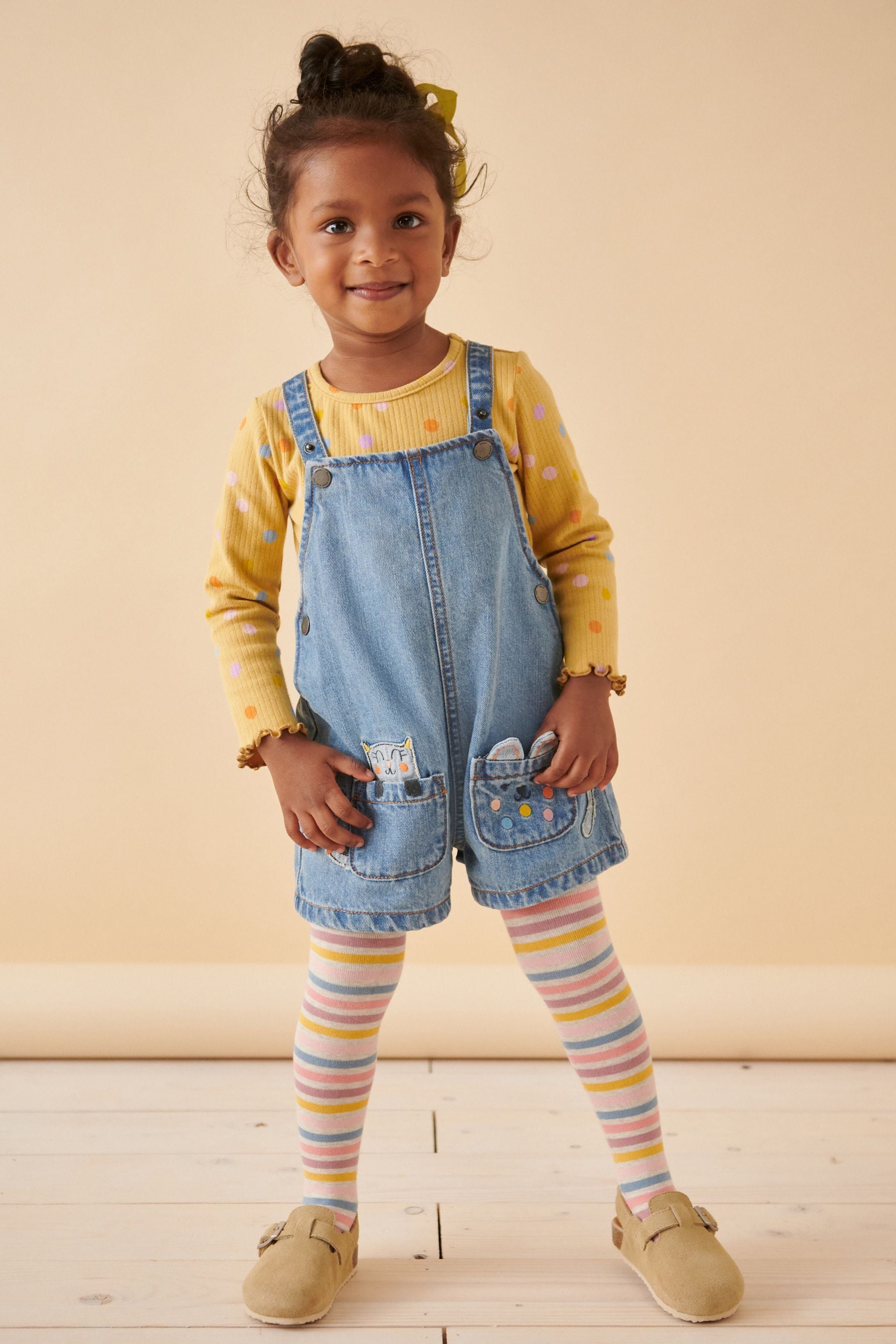 Denim Cat Embellished Dungaree 3 Piece Set (3mths-7yrs)