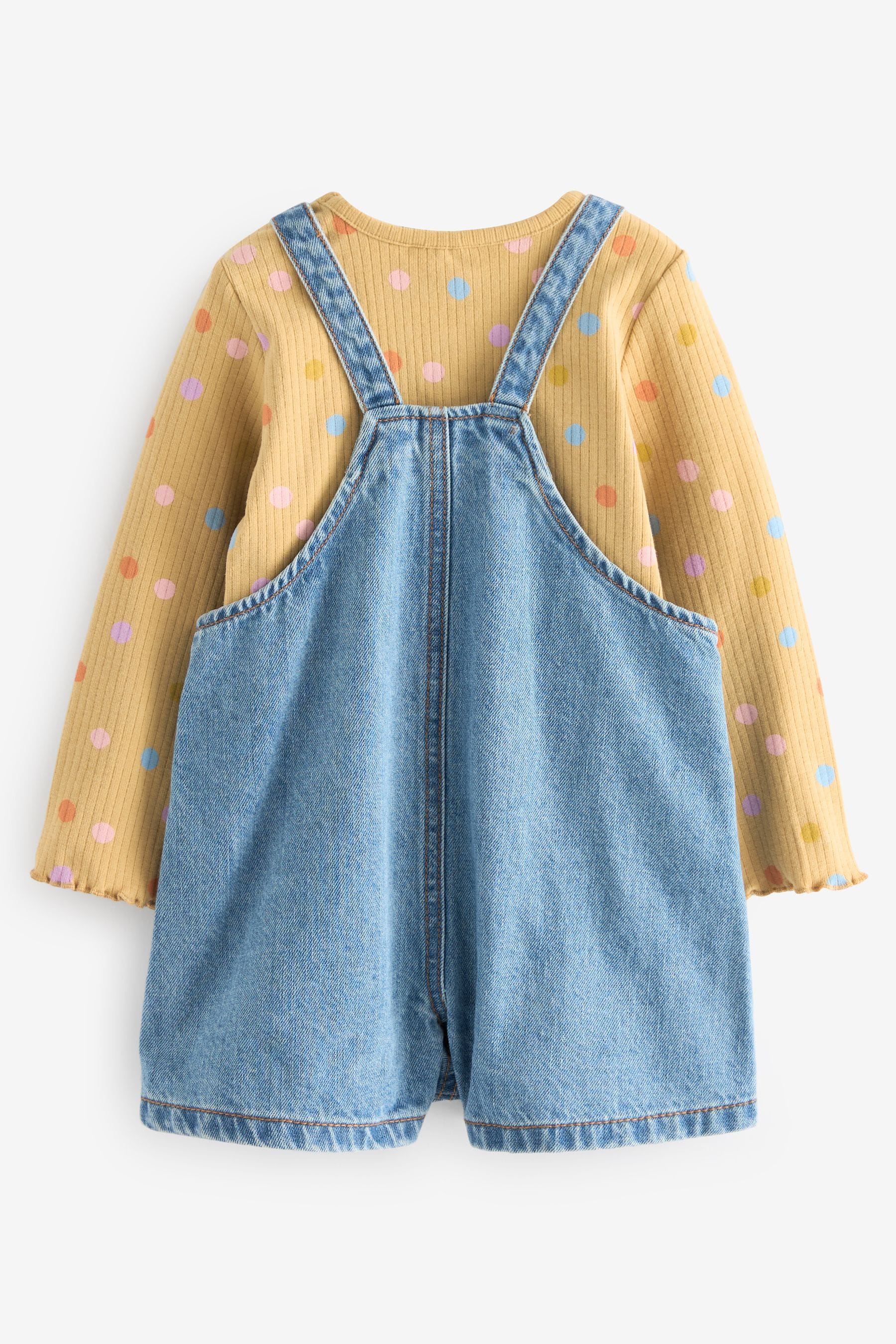 Denim Cat Embellished 100% Cotton Dungarees 3 Piece Set (3mths-7yrs)