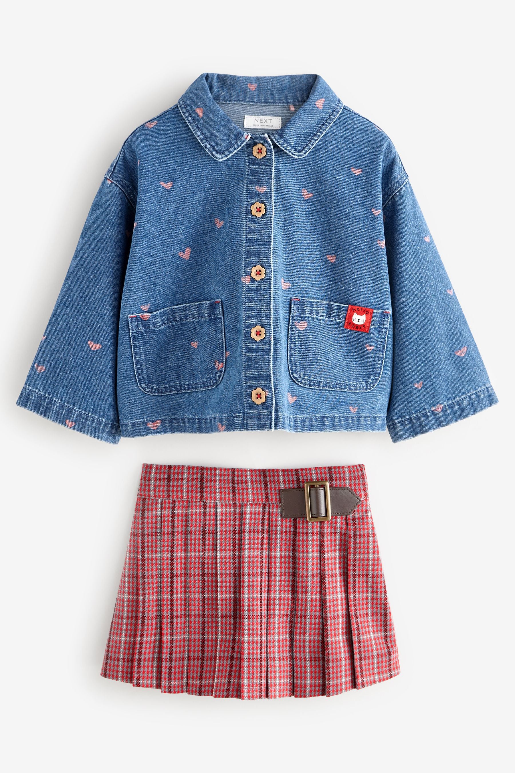 Red Denim Shirt and Check Skirt Set (3mths-7yrs)