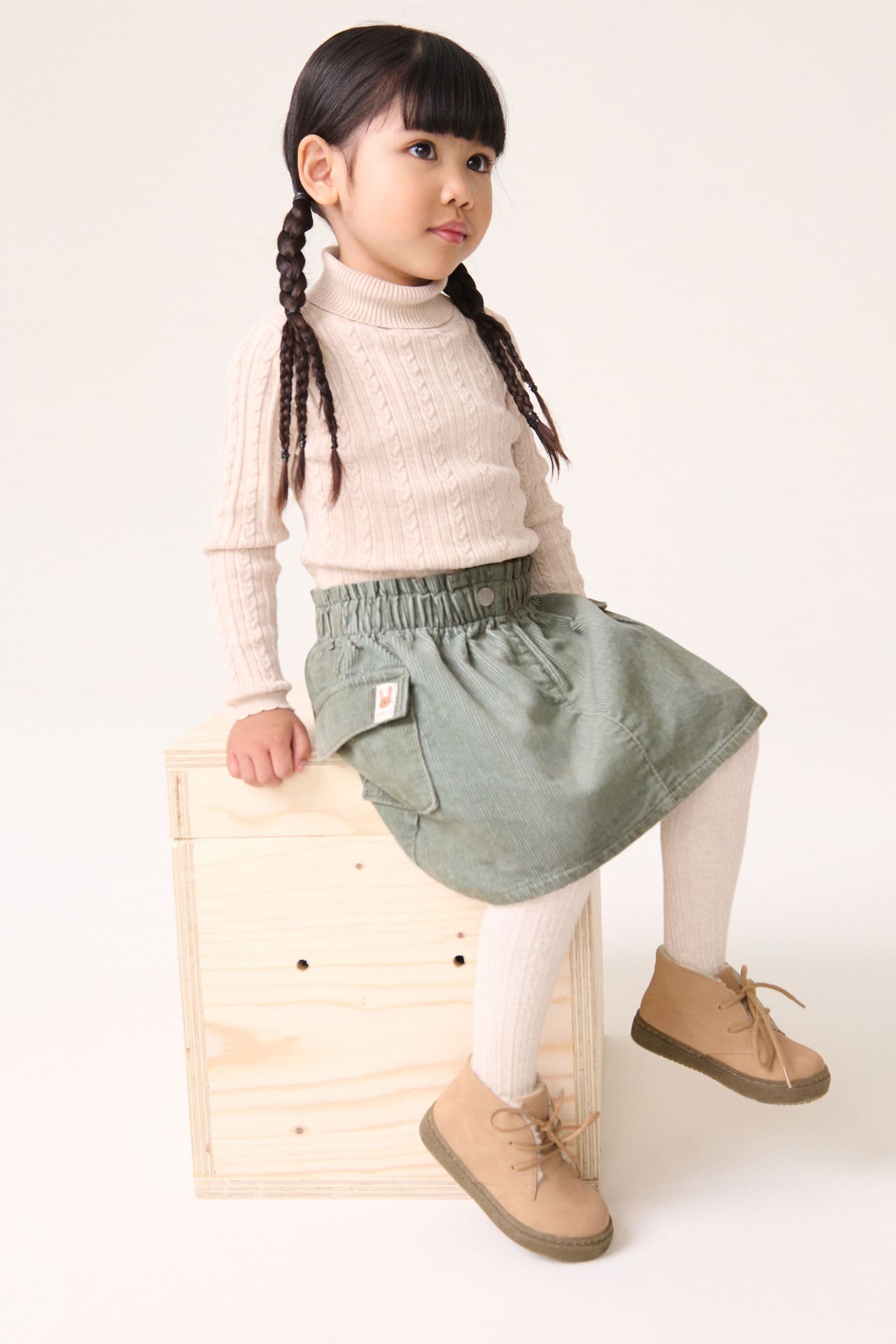 Khaki Green 100% Cotton Co-ord Skirt (3mths-7yrs)