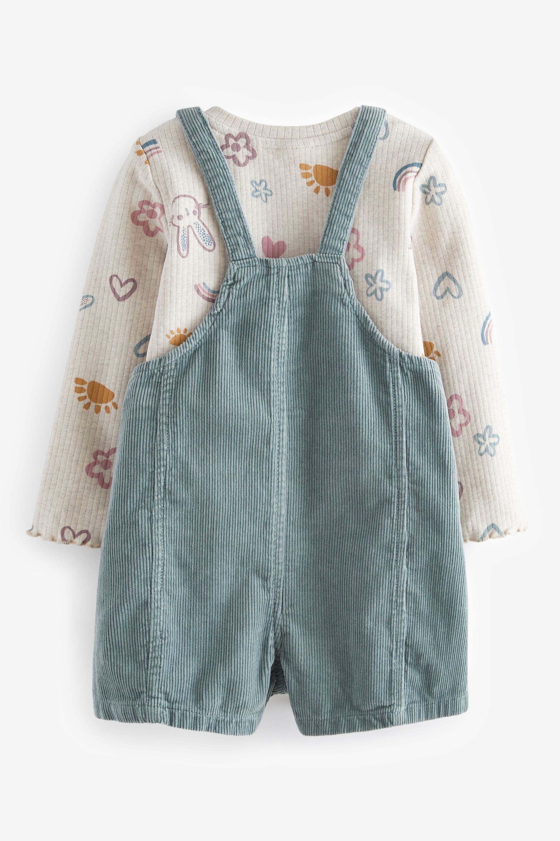 Blue 100% Cotton Corduroy Dungarees T-Shirt & Tights Set (3mths-7yrs)