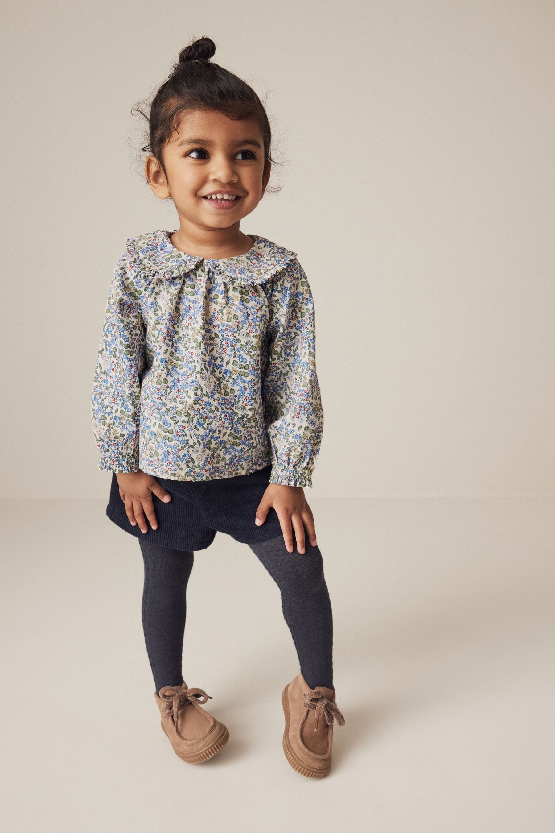 Navy Floral Blouse, Shorts and Tights 100% Cotton Set (3mths-7yrs)