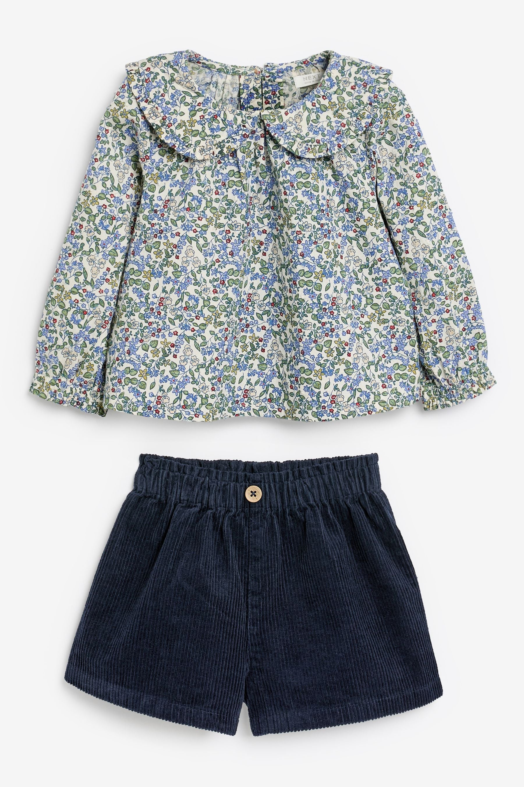 Navy Floral Blouse, Shorts and Tights 100% Cotton Set (3mths-7yrs)