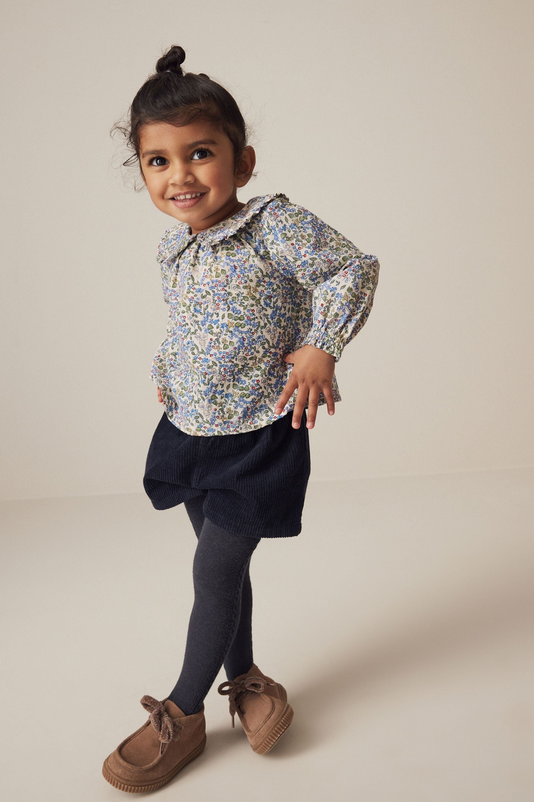 Navy Floral Blouse, Shorts and Tights 100% Cotton Set (3mths-7yrs)