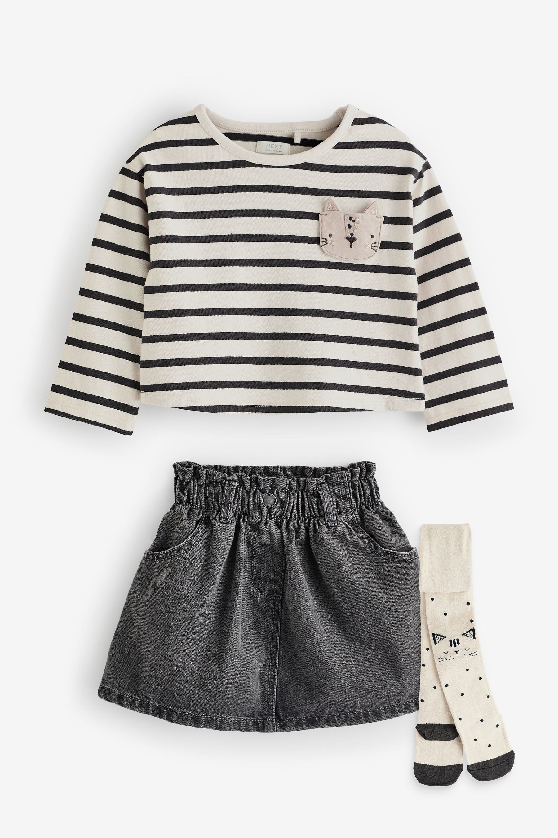 Black/White 100% Cotton Skirt, T-Shirt and Tights Set (3mths-7yrs)