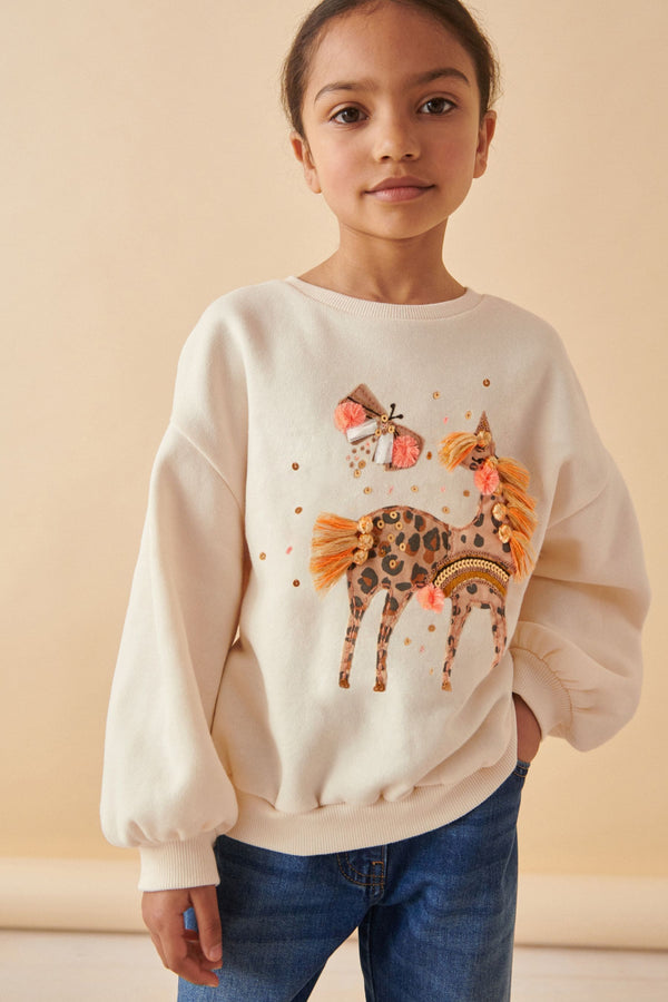 Ecru Applique Unicorn Sweatshirt (3-16yrs)