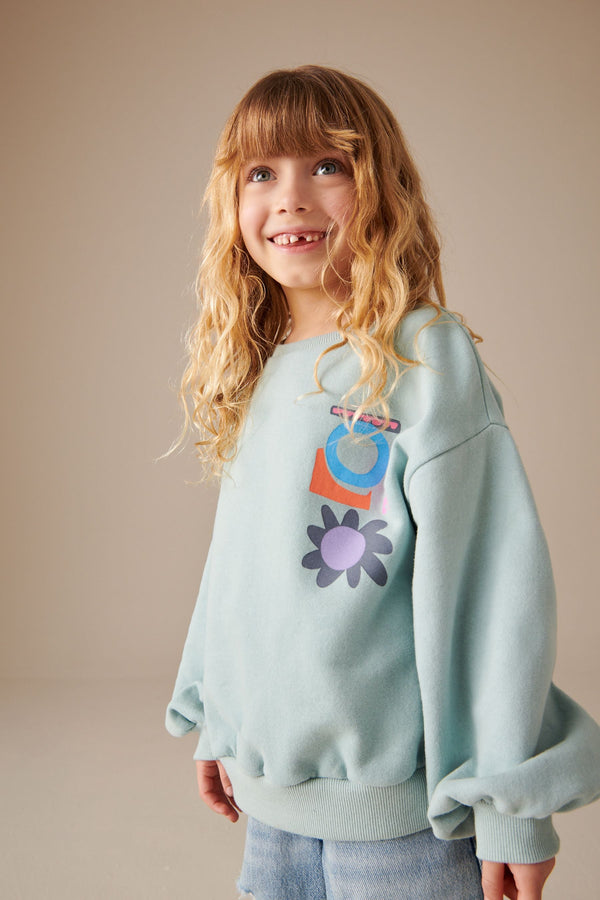 Green Floral Shapes Sweatshirt (3-16yrs)