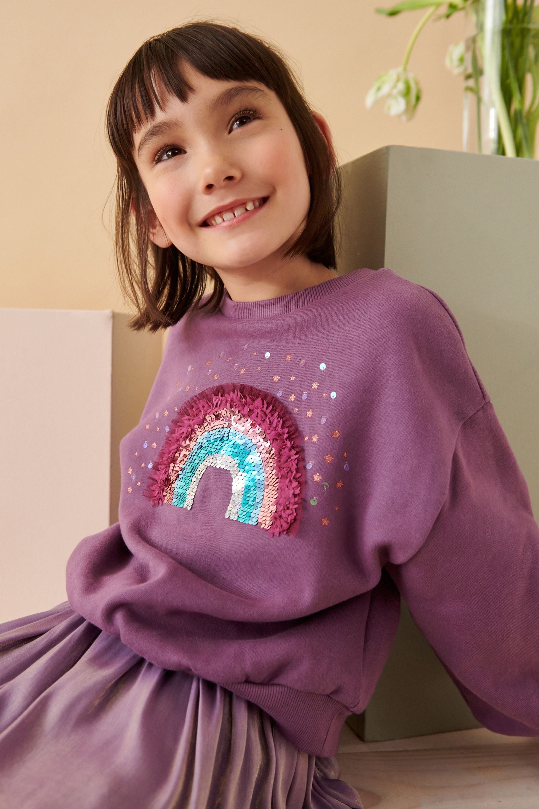 Berry Red Rainbow Sequin Sweatshirt (3-16yrs)