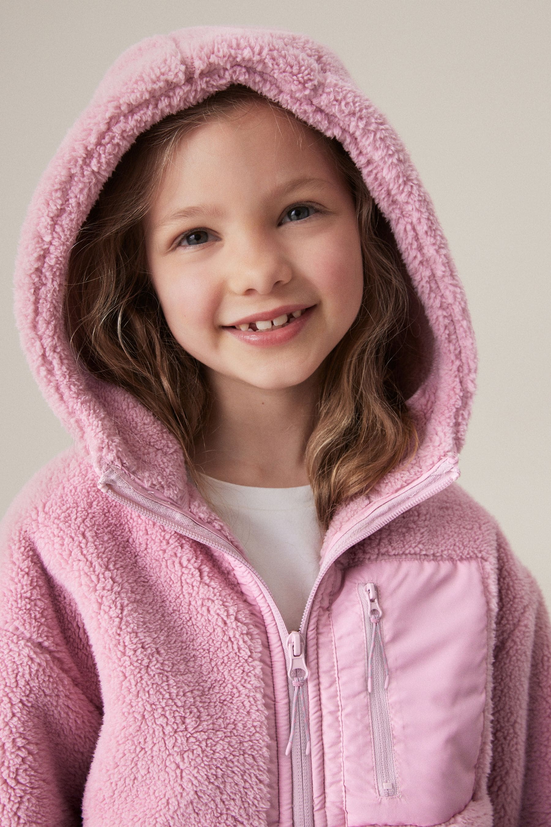 Pink Borg Fleece Zip Through Hooded Jacket (3-16yrs)