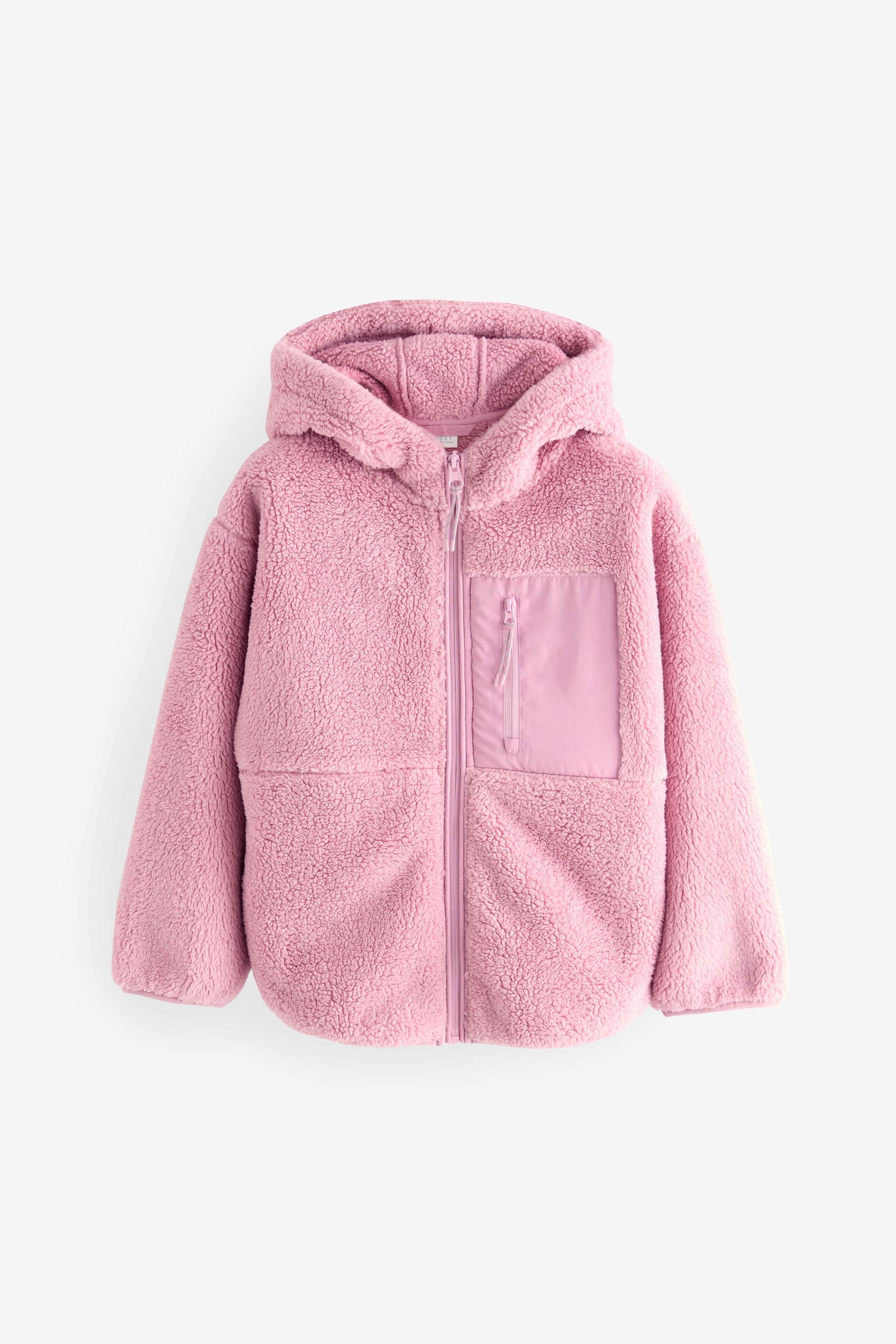 Pink Borg Fleece Zip Through Hooded Jacket (3-16yrs)