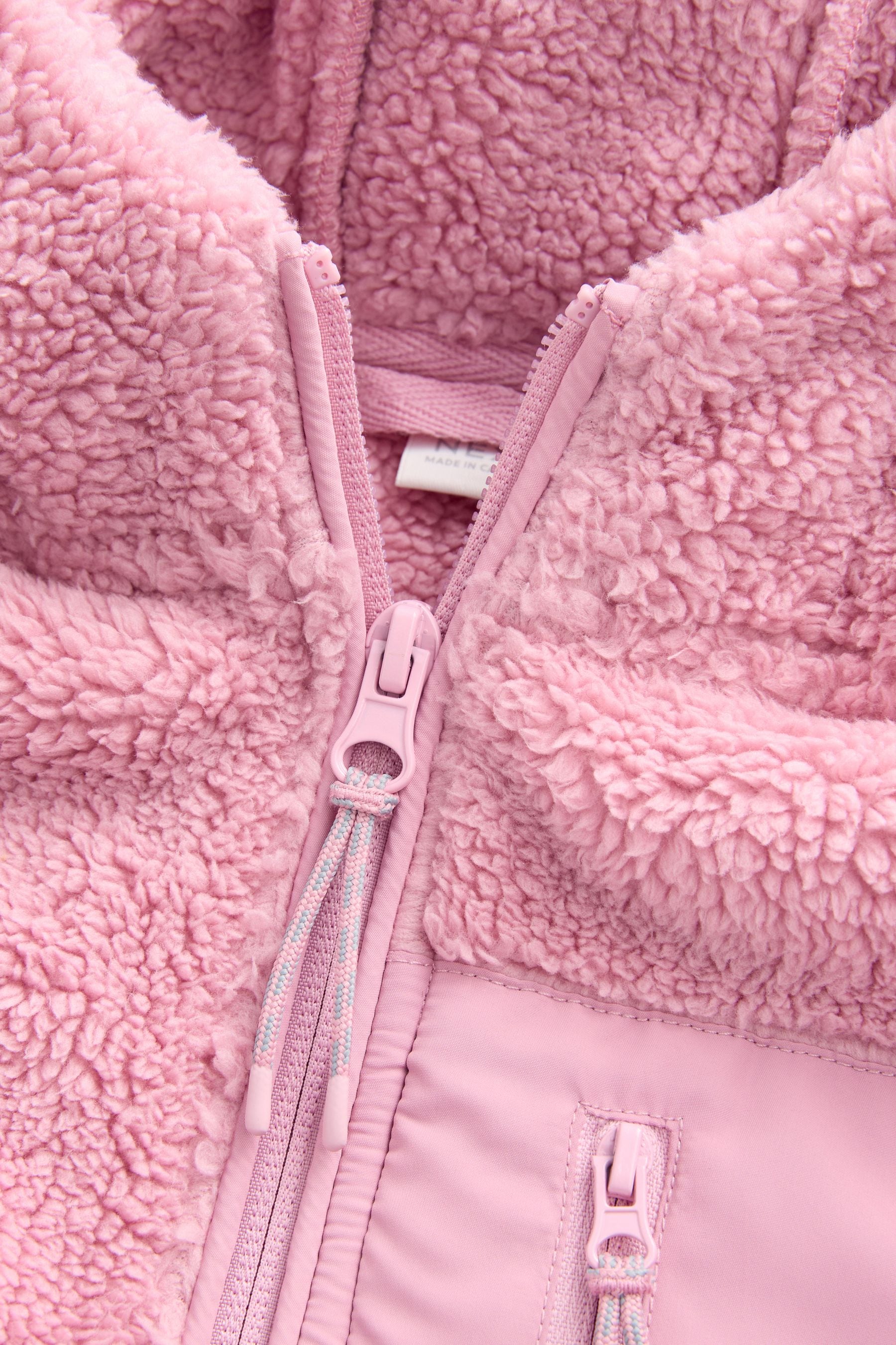 Pink Borg Fleece Zip Through Hooded Jacket (3-16yrs)