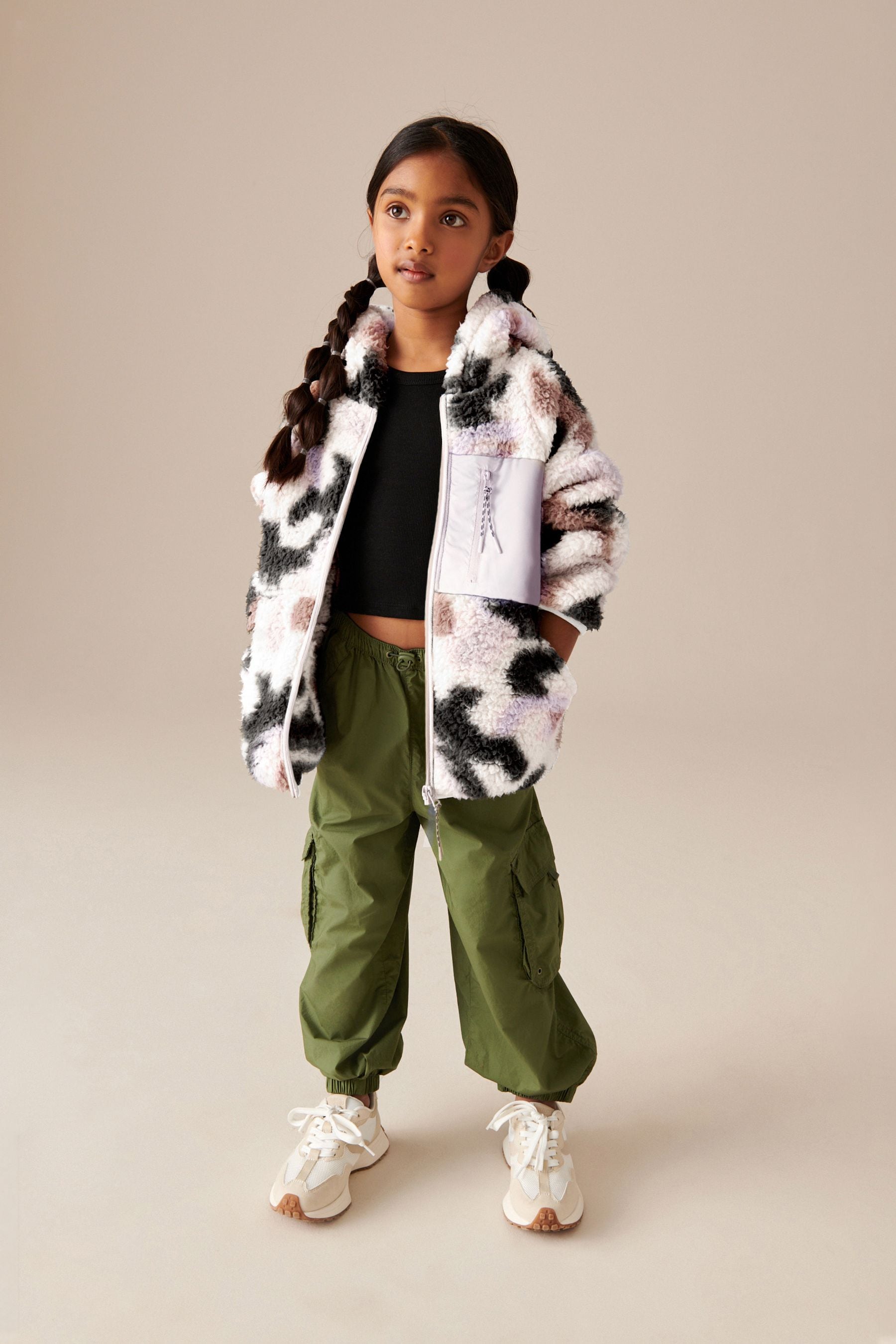 Multi Printed Borg Fleece Zip Through Hooded Jacket (3-16yrs)