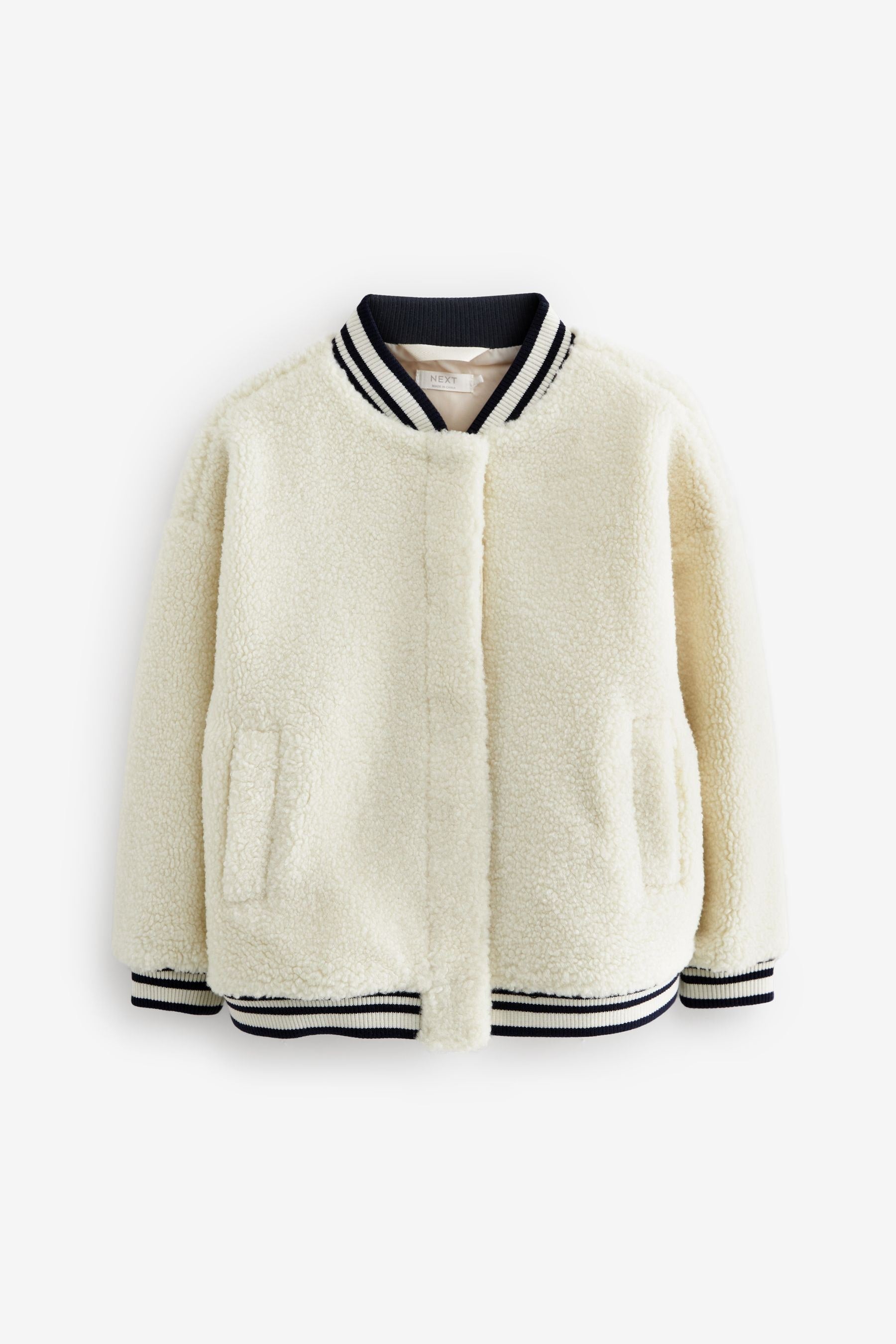 Ecru Cream Borg Varsity Bomber Jacket (3-16yrs)