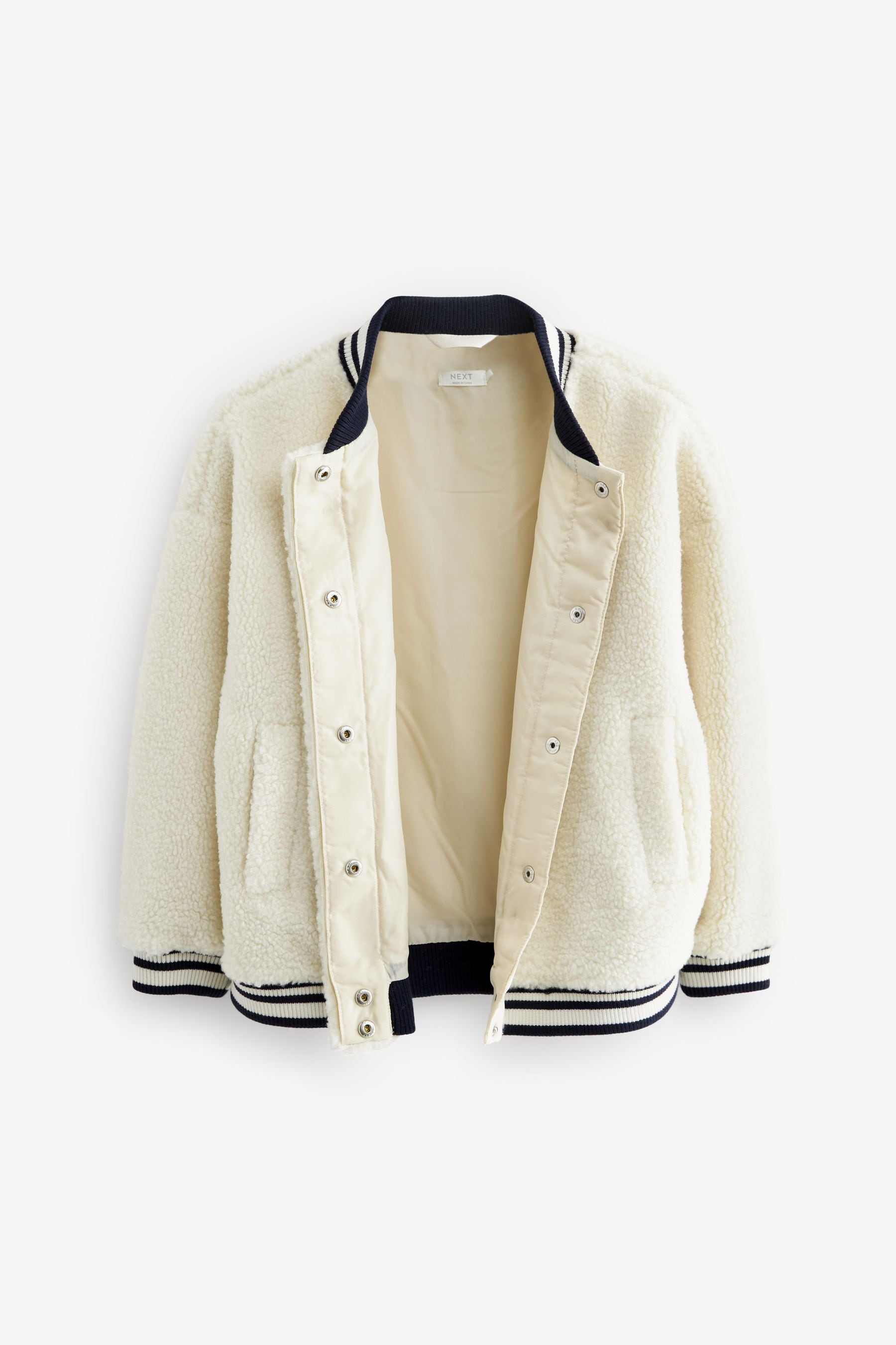 Ecru Cream Borg Varsity Bomber Jacket (3-16yrs)