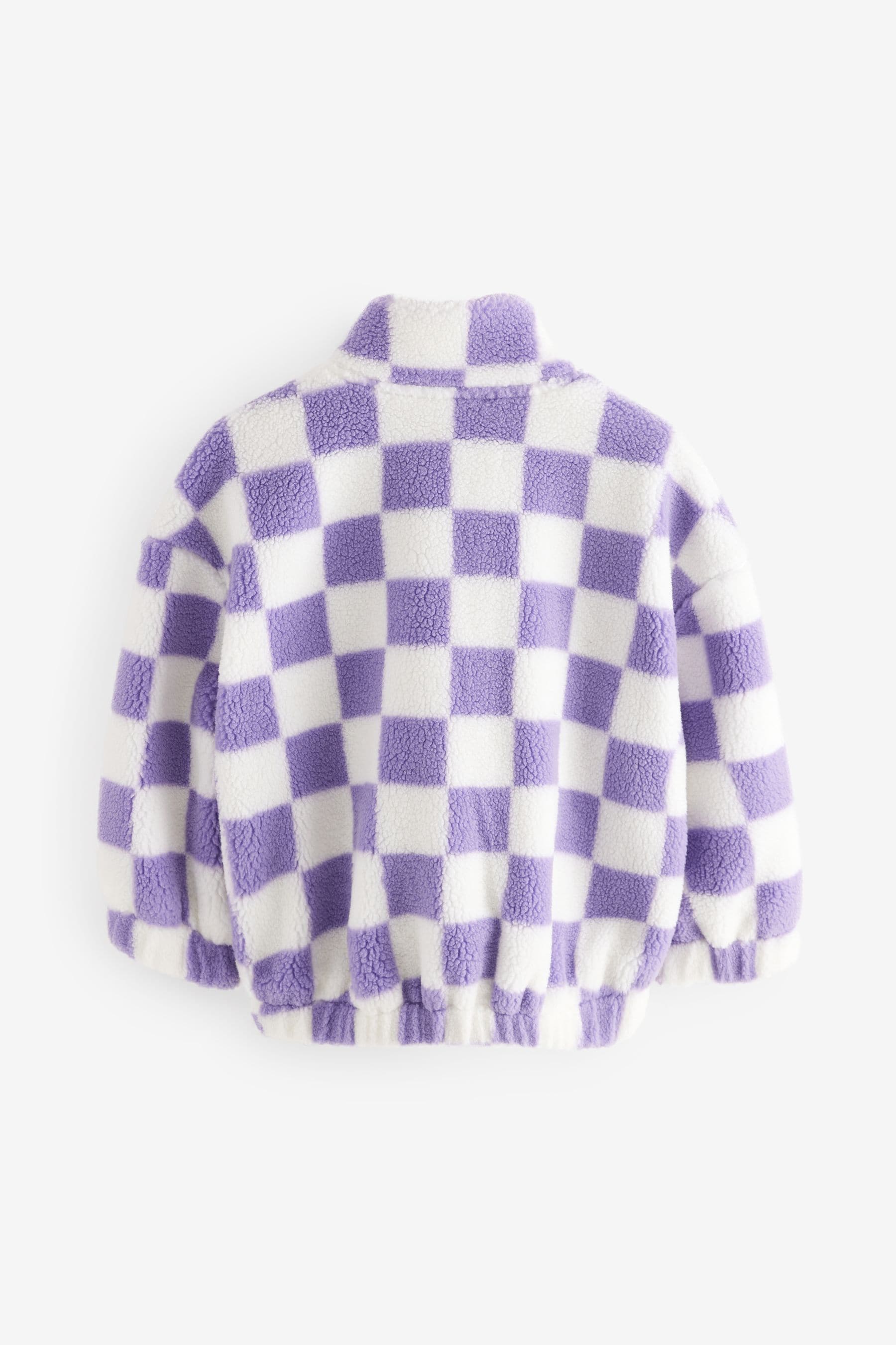 Purple Checkerboard Borg Fleece Zip Through Jacket (3-16yrs)