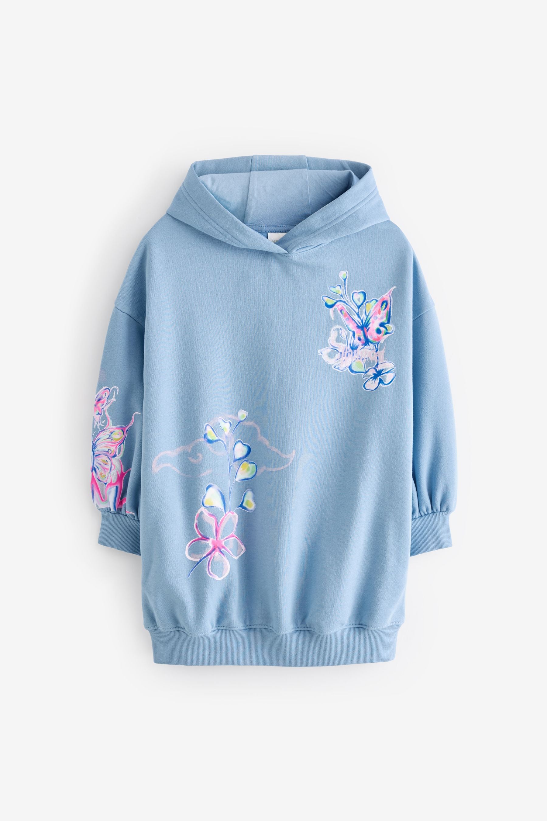 Blue Butterfly Printed Longline Hoodie (3-16yrs)