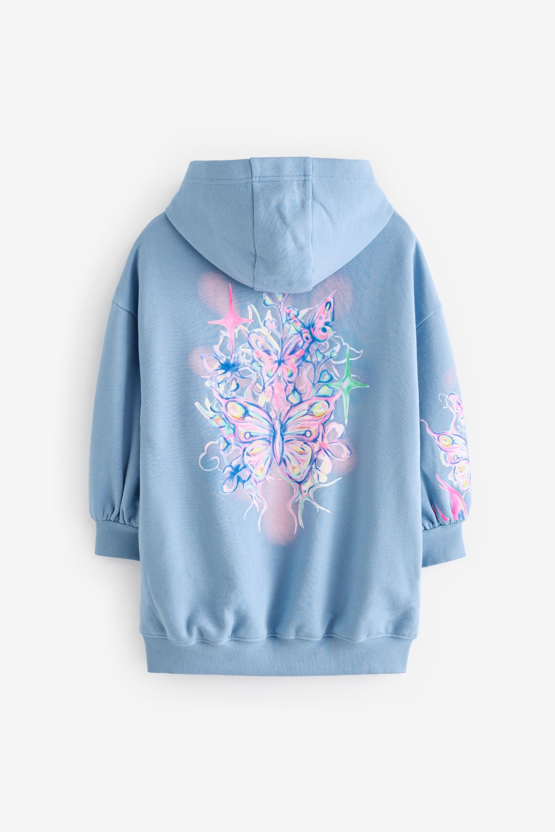 Blue Butterfly Printed Longline Hoodie (3-16yrs)