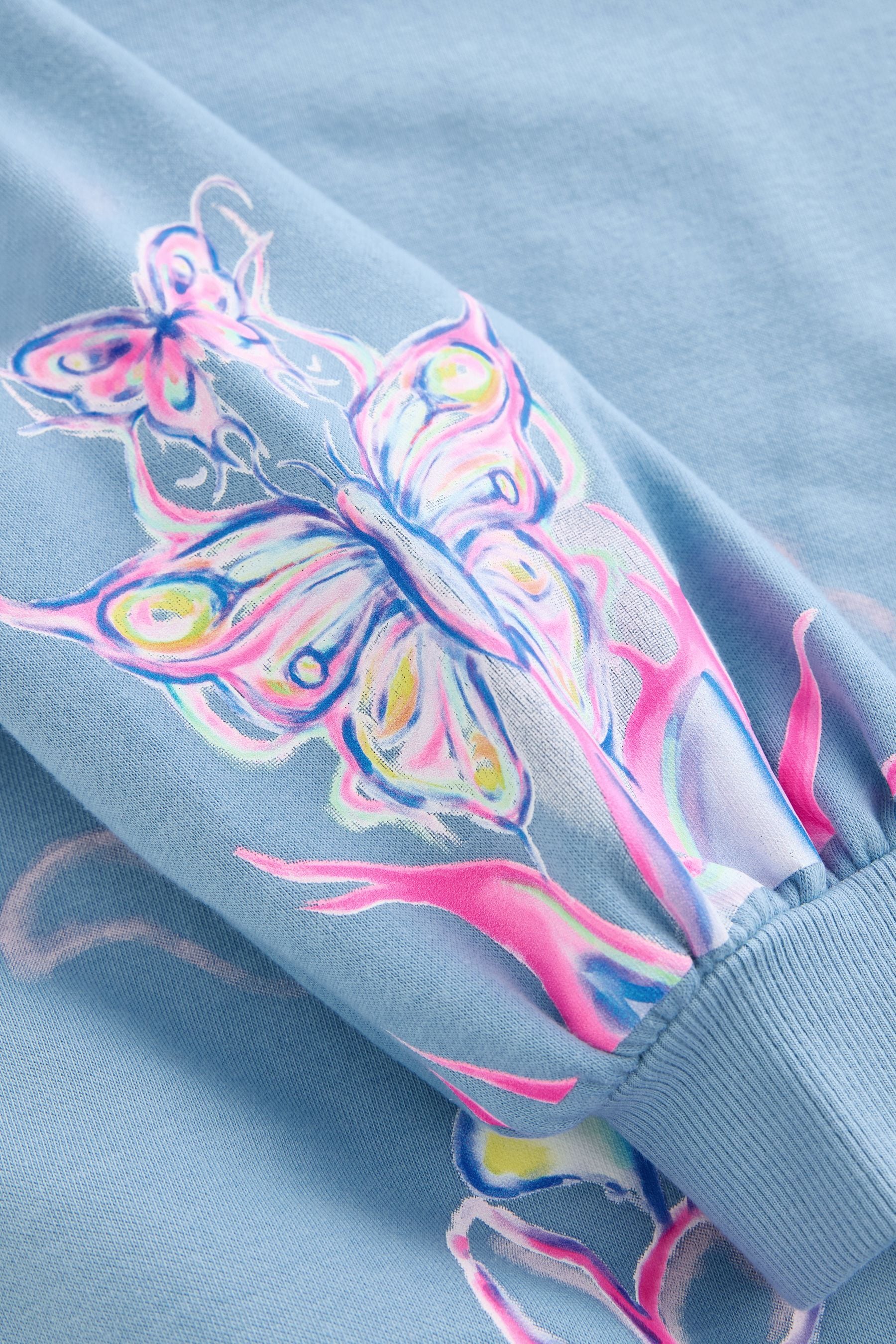 Blue Butterfly Printed Longline Hoodie (3-16yrs)