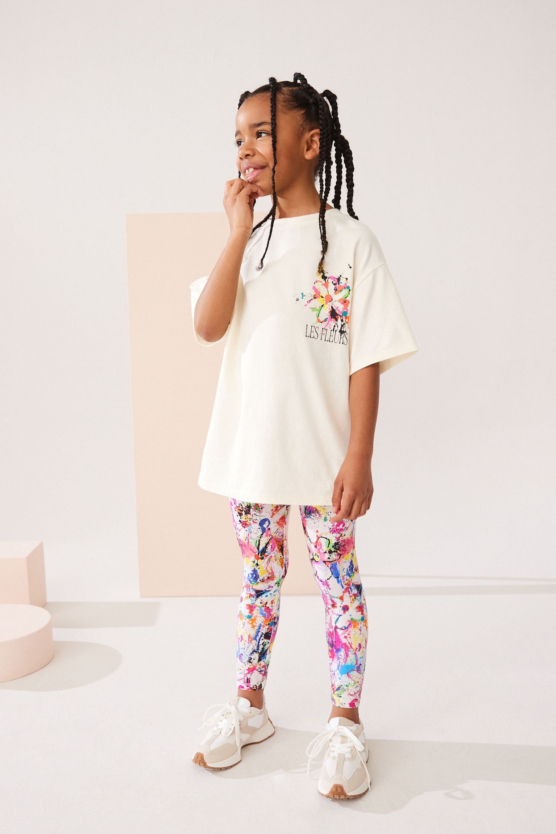 Multicolour Flower 100% Cotton T-Shirt And Leggings Set (3-16yrs)