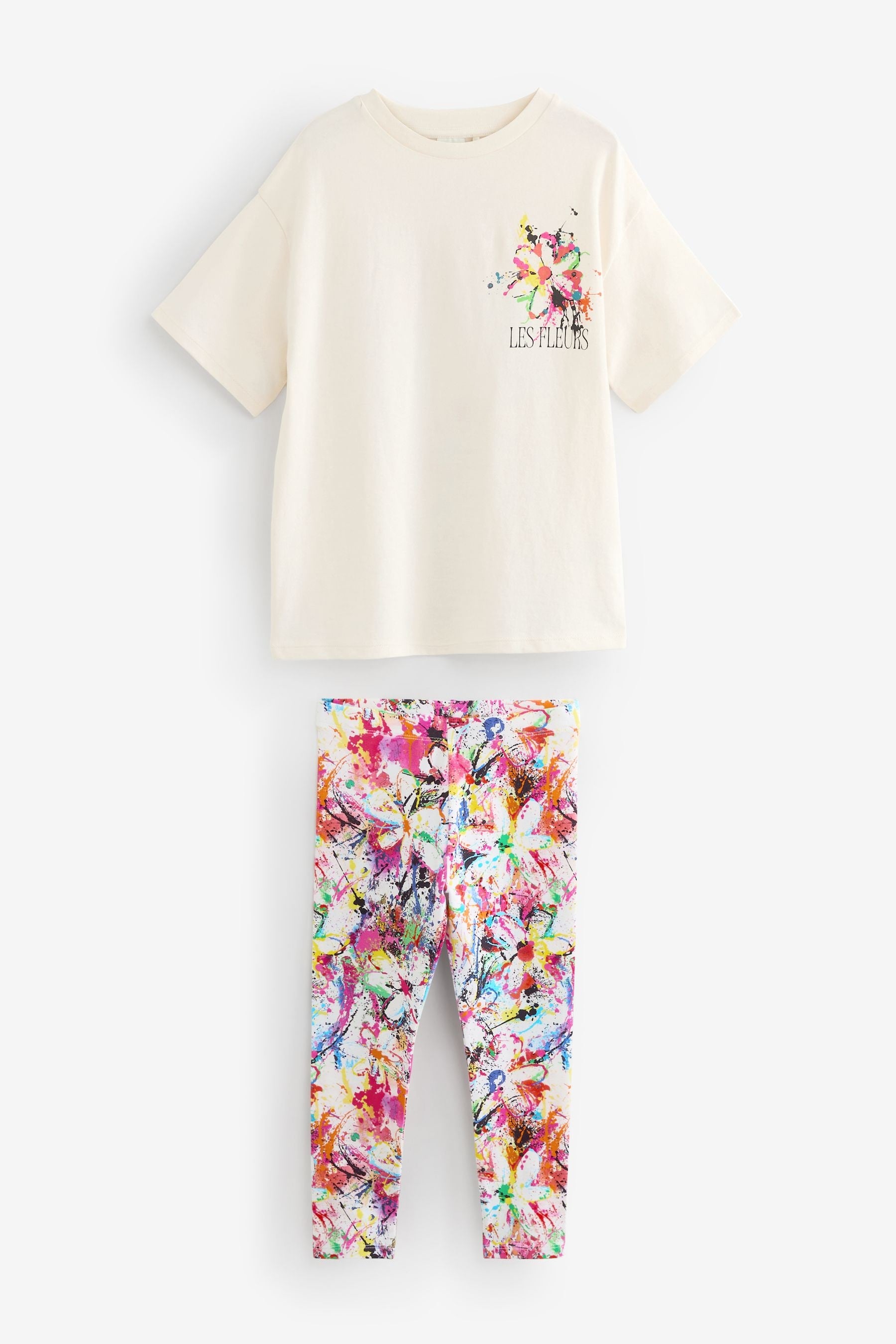 Multicolour Flower 100% Cotton T-Shirt And Leggings Set (3-16yrs)