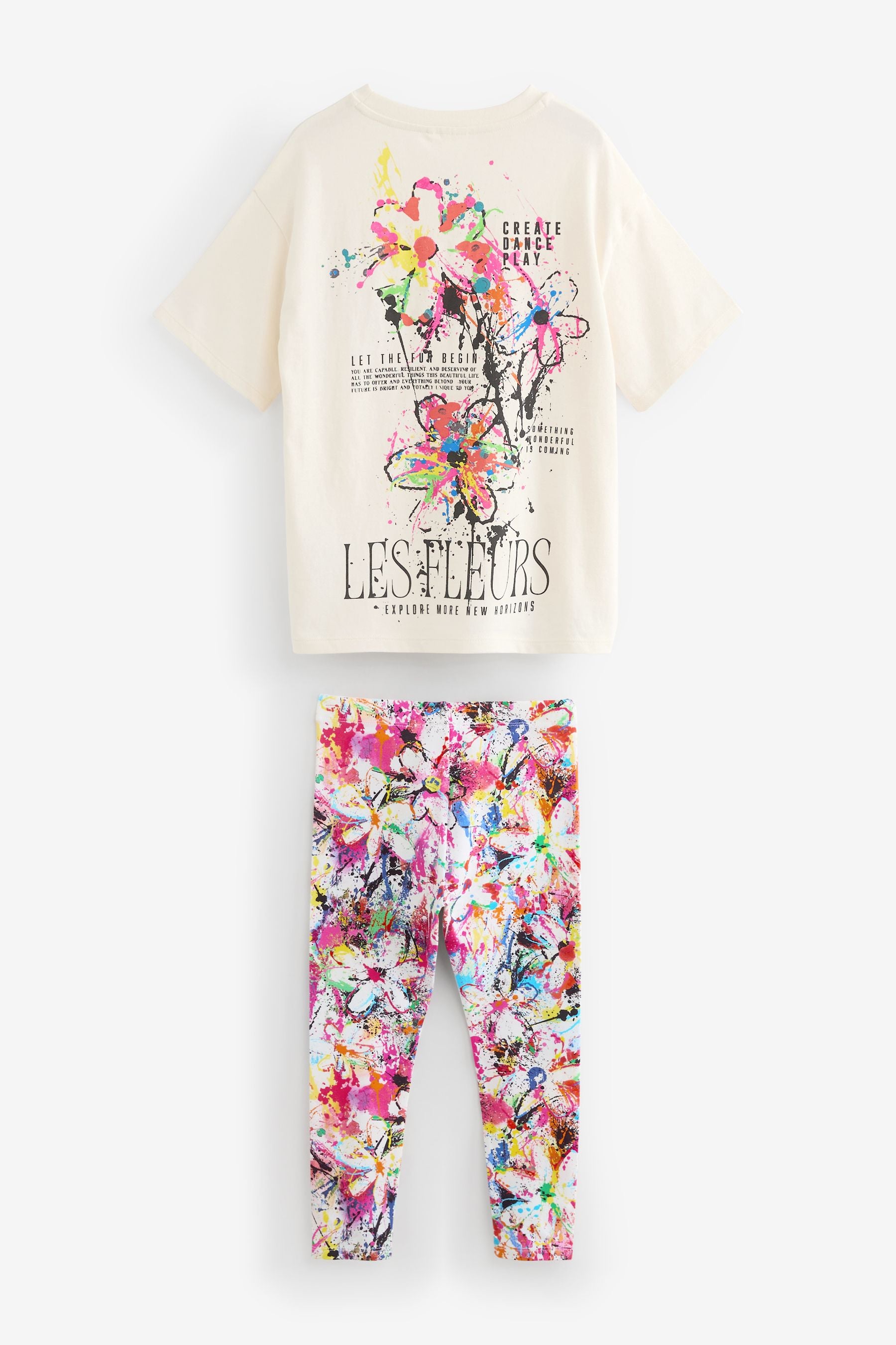 Multicolour Flower 100% Cotton T-Shirt And Leggings Set (3-16yrs)